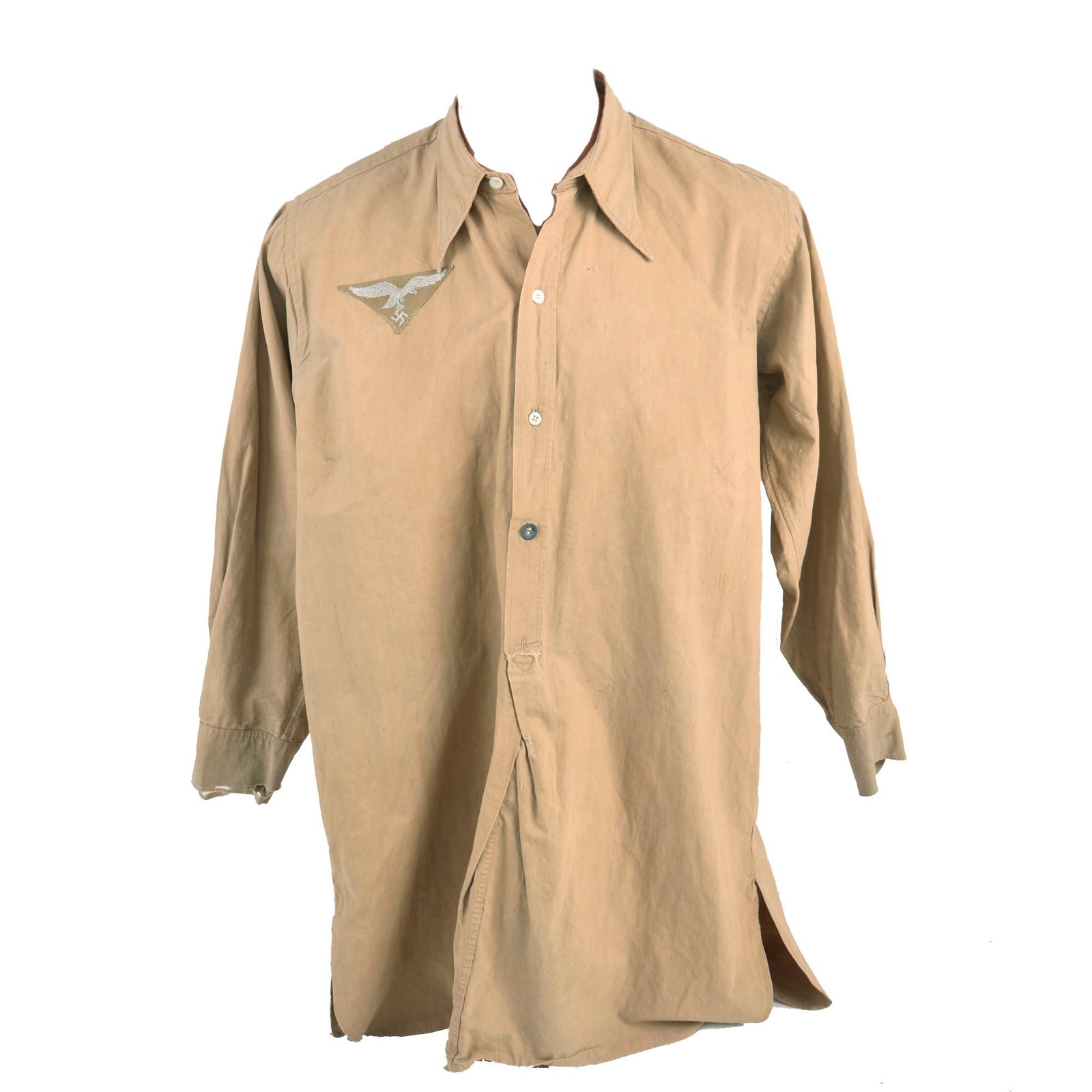 Buy Original German WWII Afrika Korps Luftwaffe Tan Tropical Uniform Long Sleeve Service Shirt by Geyer | Original Firearms Antique For Sale