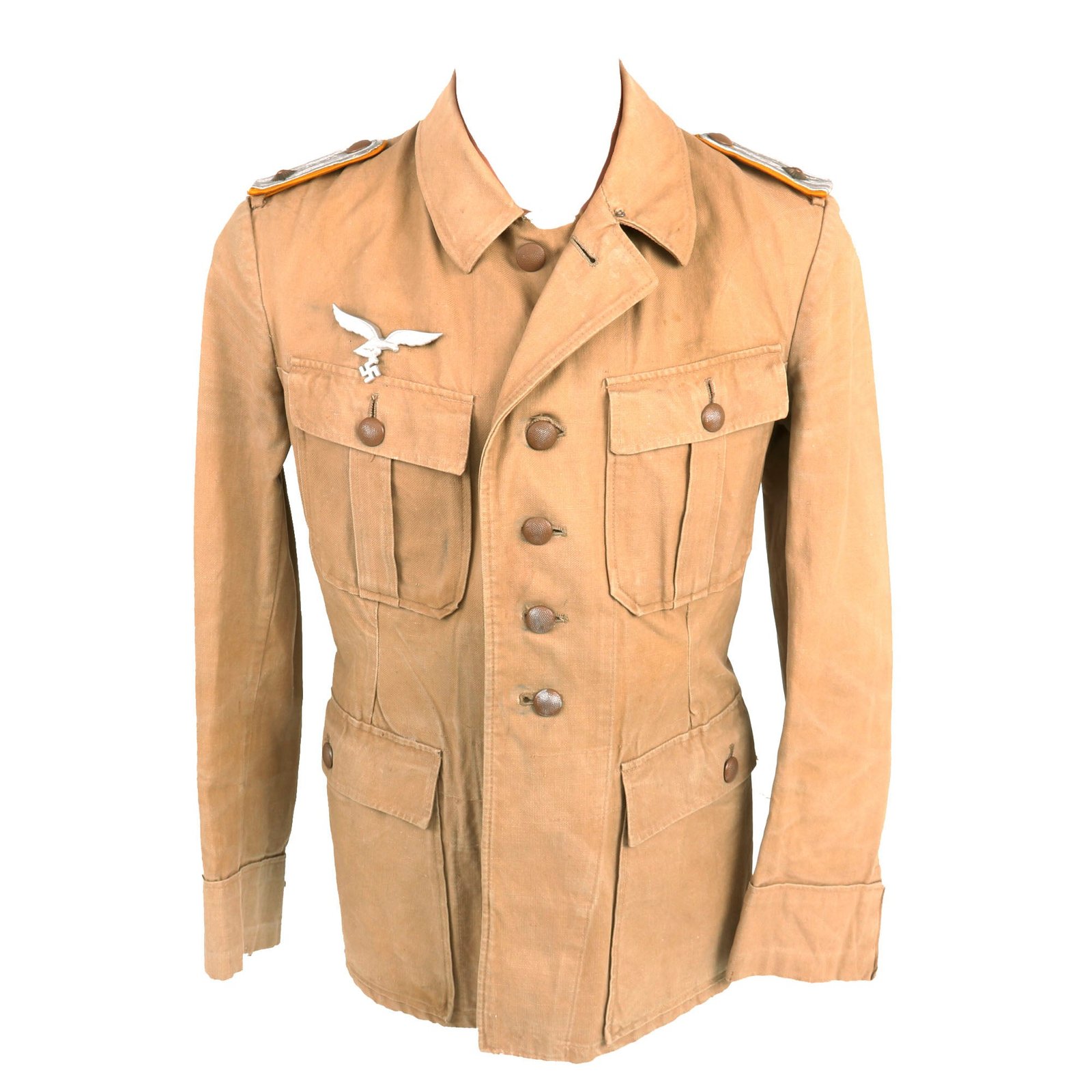 Buy Original German WWII Afrika Korps Luftwaffe Oberleutnant Officer's Tan Denim Tropical Uniform Service Tunic | Original Firearms Antique For Sale