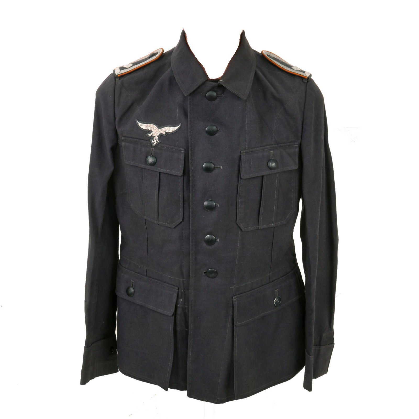 Buy Original Excellent German WWII Luftwaffe Flight Branch Feldwebel NCO HBT Blue Denim Field Service Tunic | Original Firearms Antique For Sale
