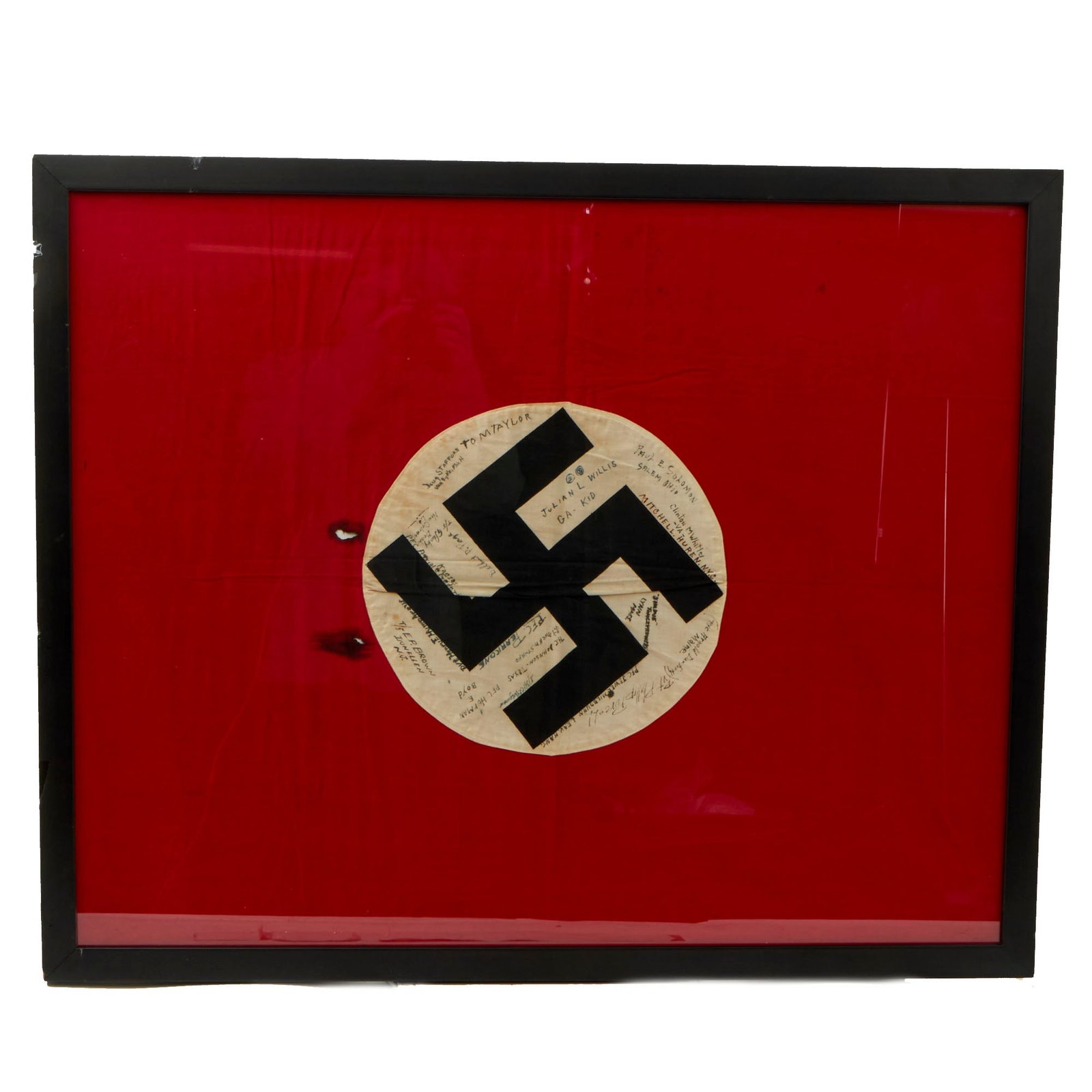 Buy Original German WWII USGI 407th Infantry Regiment Captured and Signed Wehrmacht Heer Army Camp Flag in Frame - 29 ¼" x 36" | Original Firearms Antique For Sale