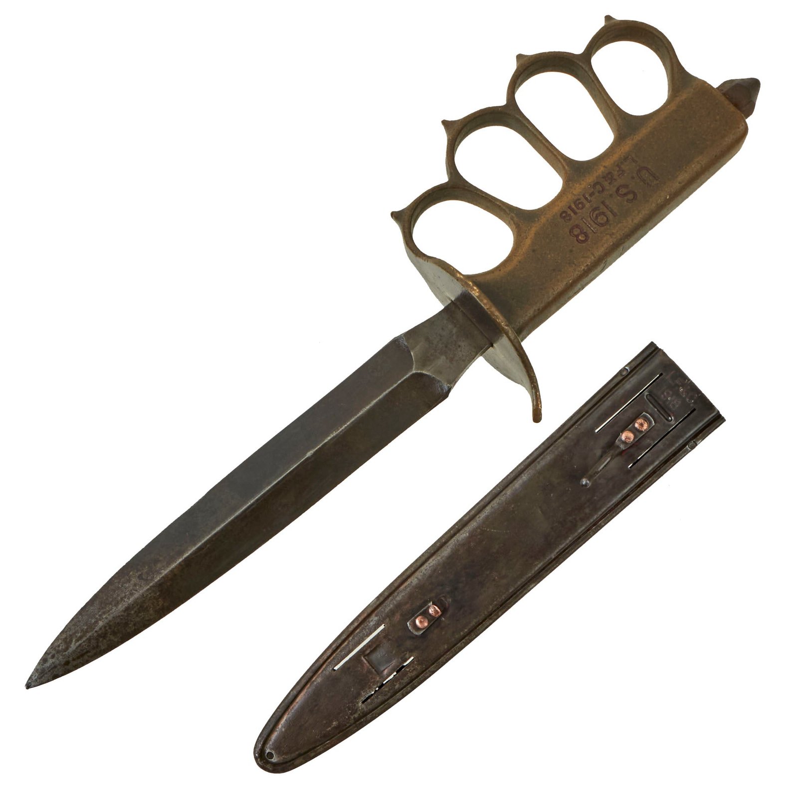 Buy Original U.S. WWI Model 1918 Mark I Trench Knife by L. F. & C. with Correct Steel Scabbard | Original Firearms Antique For Sale