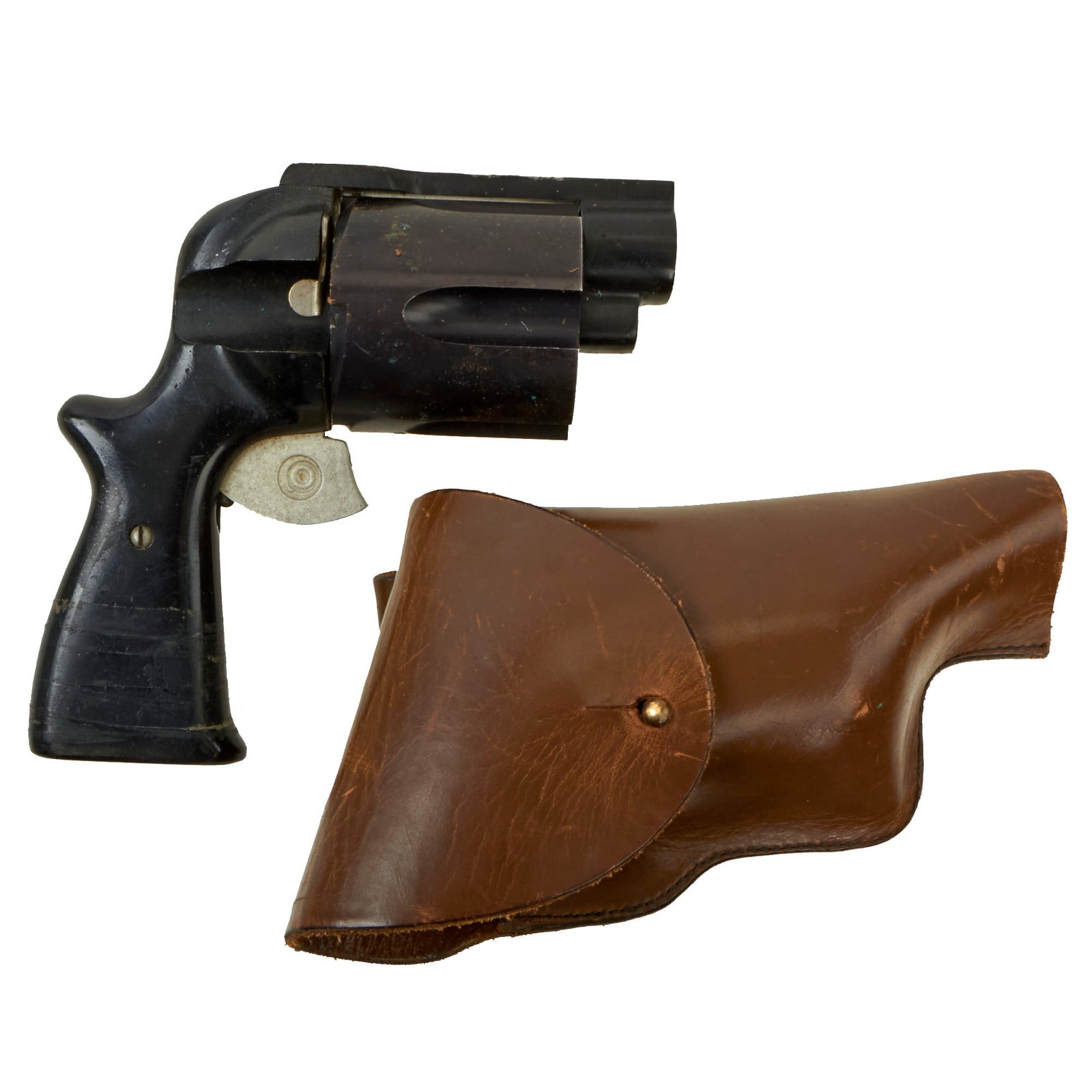 Buy Original U.S. Post WWII LECCO Model 512 12 Gauge 5-Shot Tear Gas Revolver by Lake Erie Chemical Company With Correct Leather Holster | Original Firearms Antique For Sale