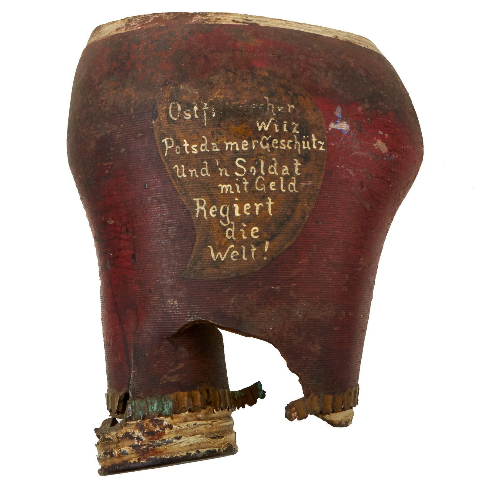 Buy Original Imperial German WWI Personalized “exploded” Inert 75mm Shrapnel Producing Warhead, As Featured In The Book “Trench Art, An Illustrated History” by Jane Kimball on Page 165 | Original Firearms Antique For Sale