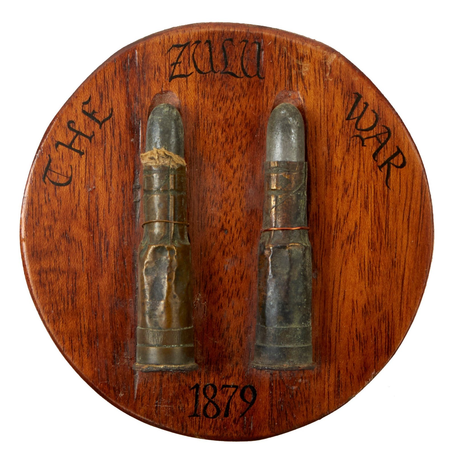 Buy Original British Anglo-Zulu War Mounted Inert Coiled Brass .577/450 Martini–Henry Souvenir Rounds on Plaque Marked “The Zulu War 1879” | Original Firearms Antique For Sale