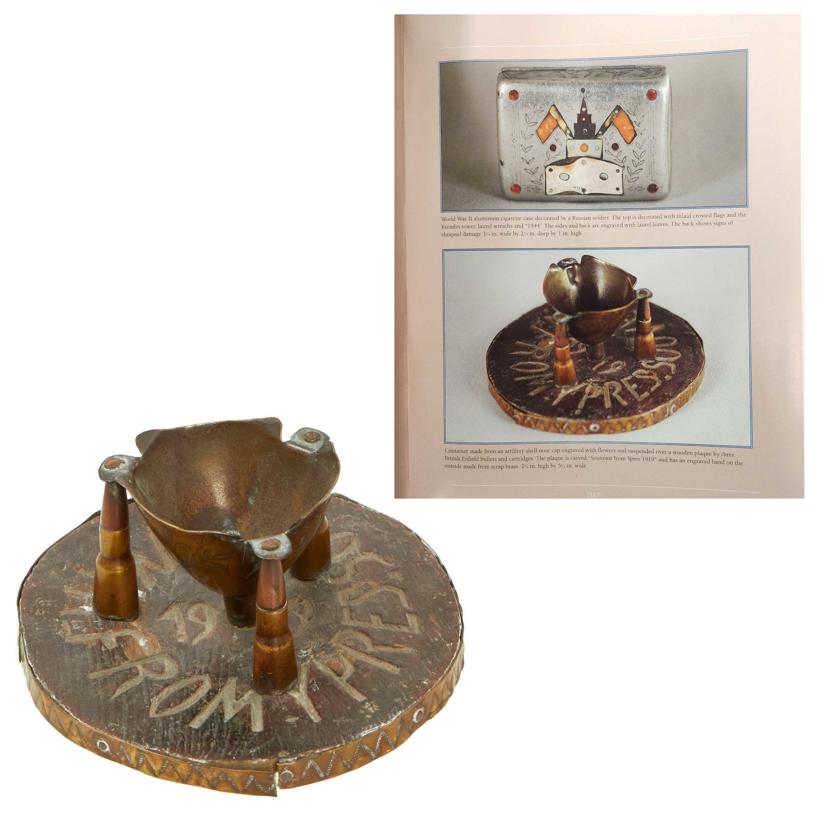 Buy Original British WWI Ypres Souvenir Artillery Shell Casing “Egg Cup” With Wood Base - Featured In The Book “Trench Art, An Illustrated History” by Jane Kimball on Page 387 | Original Firearms Antique For Sale