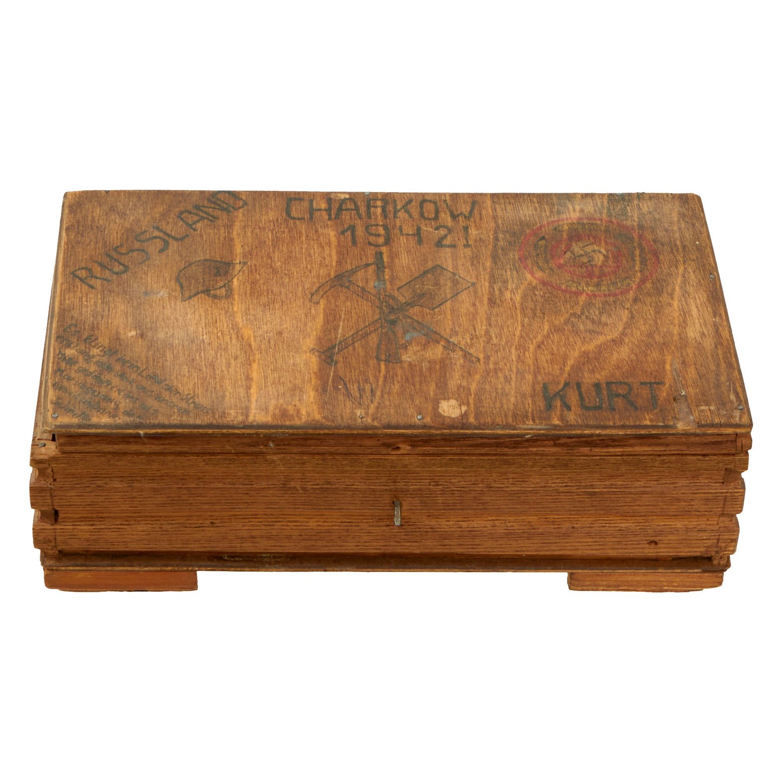Buy Original German WWII Decorated Eastern Front Wooden Keepsake Box, As Featured In The Book “Trench Art, An Illustrated History” by Jane Kimball on Pages 336 & 352 | Original Firearms Antique For Sale