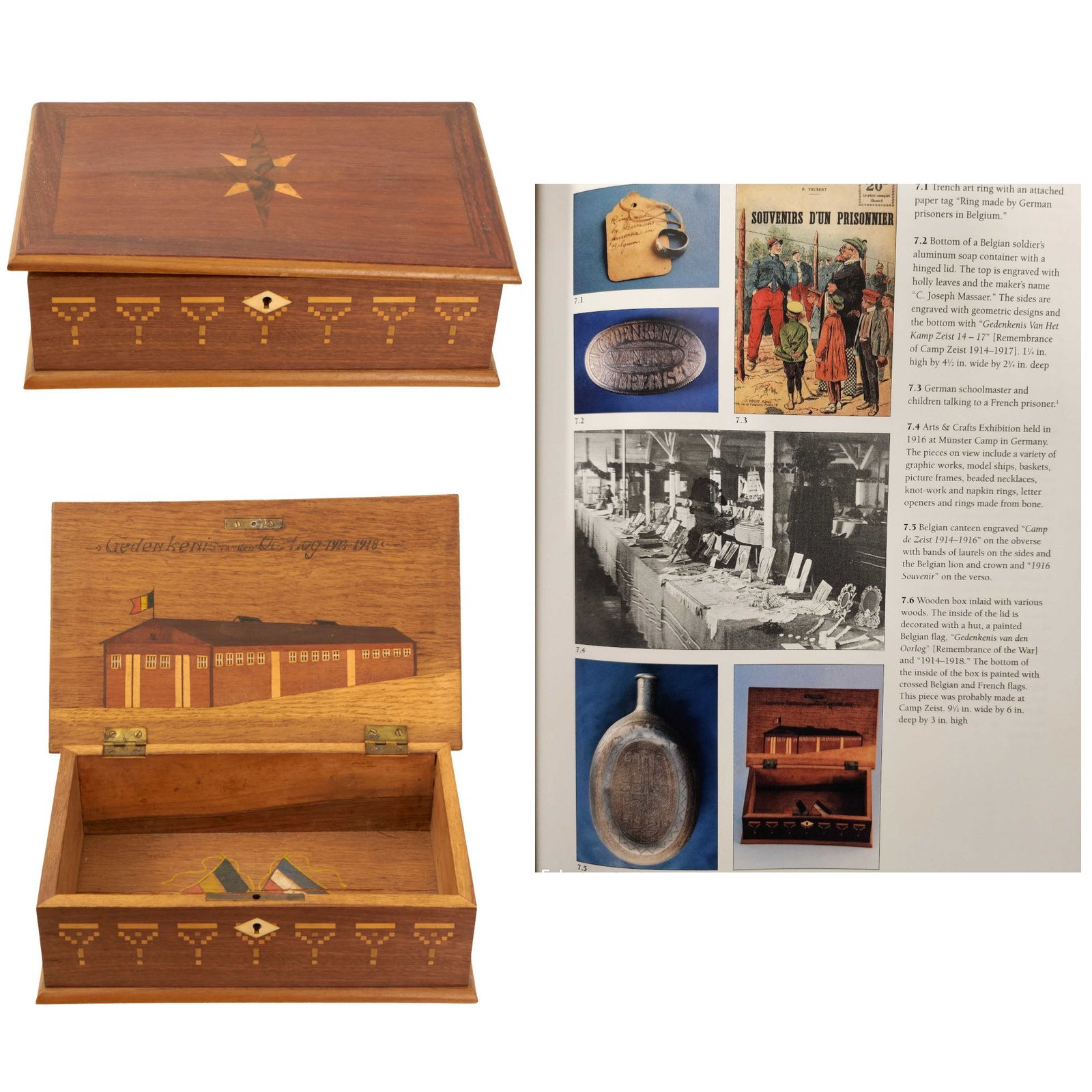 Buy Original Belgian WWI Military Refugee Camp Zeist (Internment Camp Amersfoort) Wood Souvenir Keepsake Box - Featured In The Book “Trench Art, An Illustrated History” by Jane Kimball on Page 247 | Original Firearms Antique For Sale