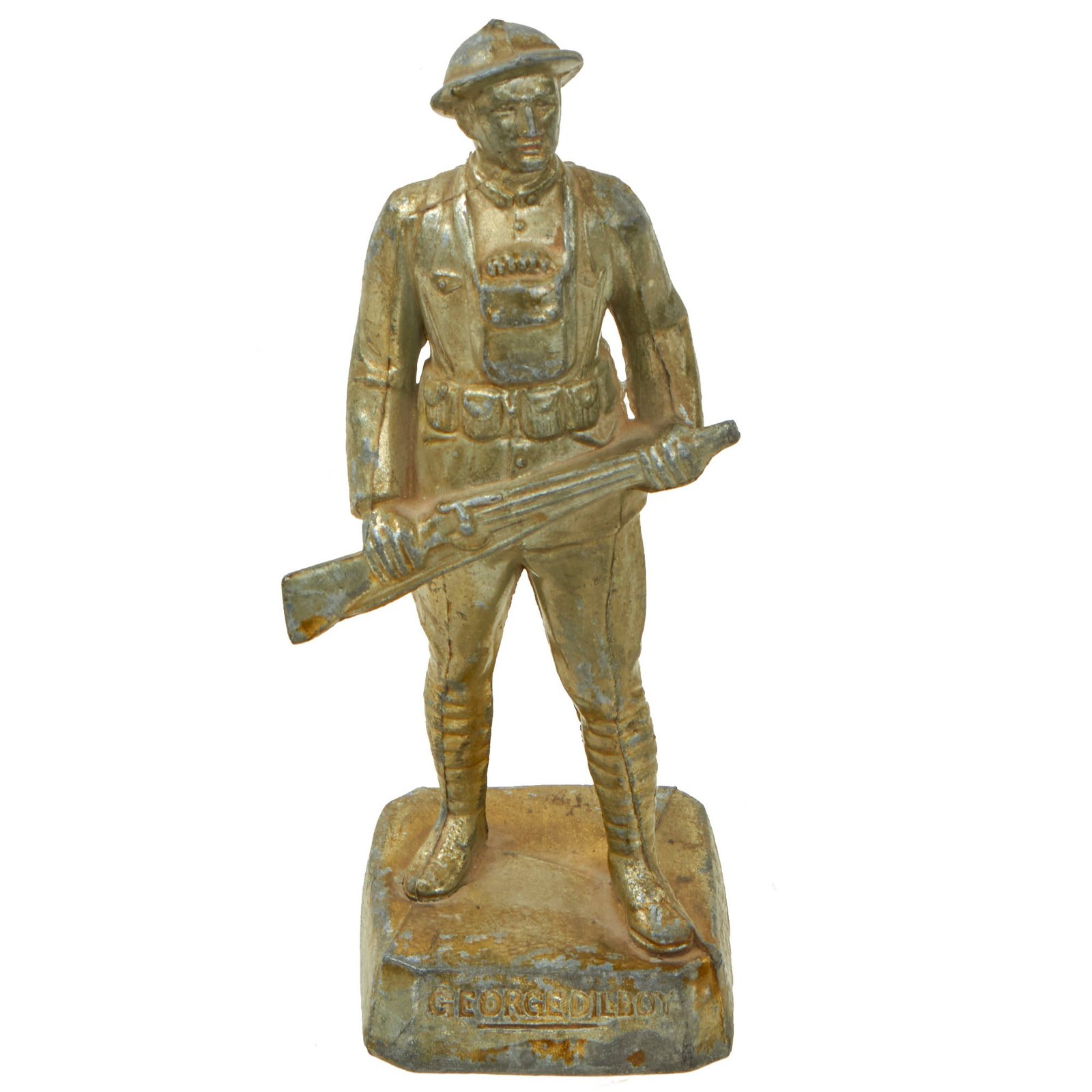 Buy Original U.S. Early WWII Era Miniature Statue of WWI First Greek-American Medal of Honor Recipient PFC George Dilboy U.S. Army, Co H, 103d Inf., 26th Div., KIA Second Battle of the Marne (Belleau) - Hines VA Hospital Memorial Statue Copy | Original Firearms Antique For Sale