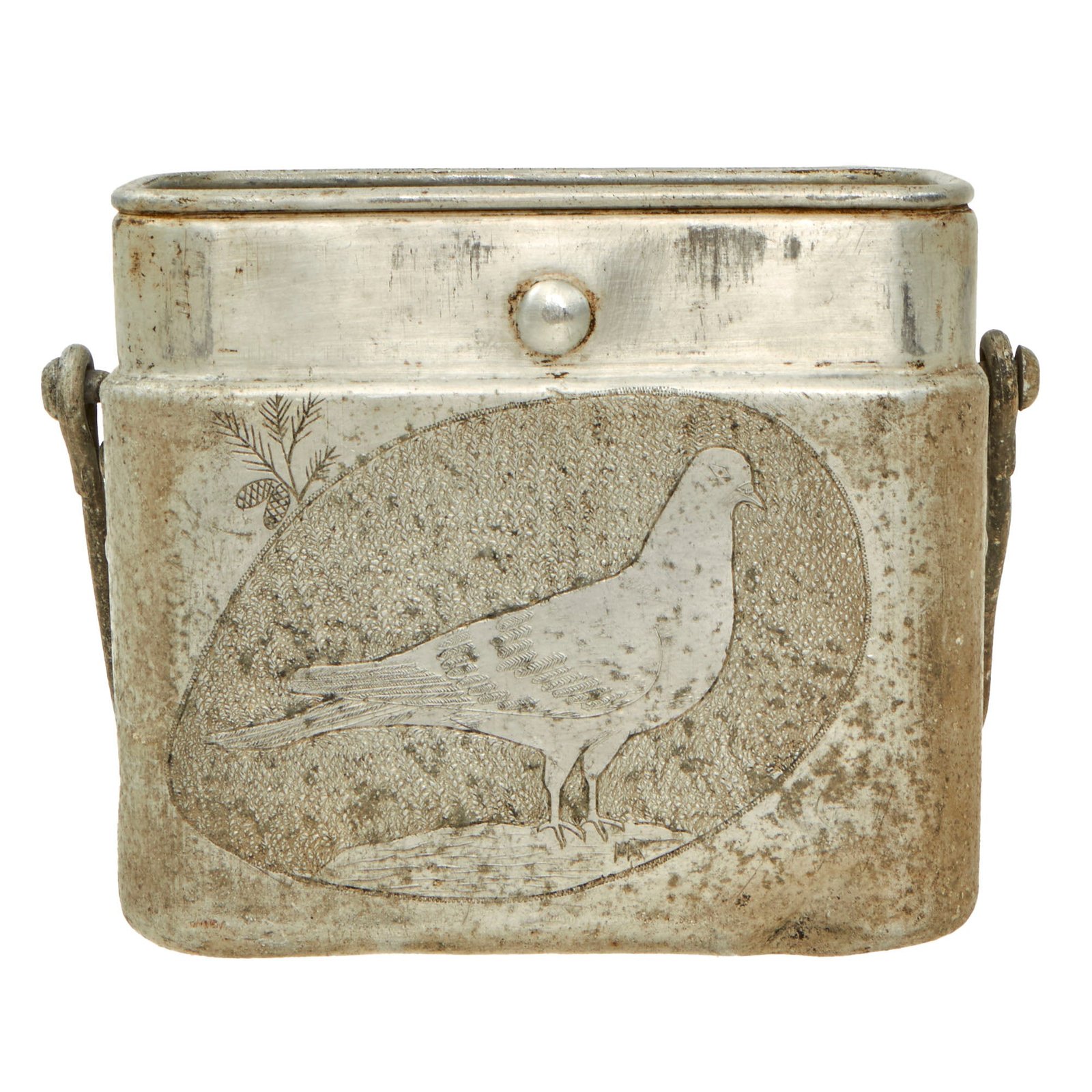 Buy Original French WWII Engraved Trench Art M1935 Field Mess Kit with Dove & Naked Woman on Inner Tray - Dated 1937 - As Featured In The Book “Trench Art, An Illustrated History” by Jane Kimball on Page 347 | Original Firearms Antique For Sale