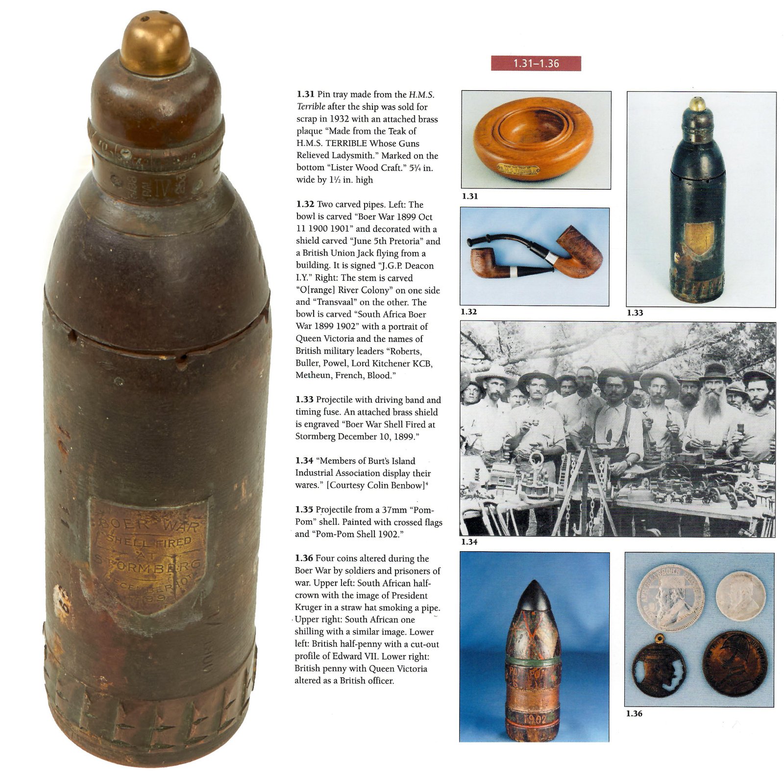 Buy Original British Boer War Inert BL 15-Pounder Gun Shrapnel Projectile “Fired At Stormberg” - As Featured In Book “Trench Art, An Illustrated History” Page 20 | Original Firearms Antique For Sale