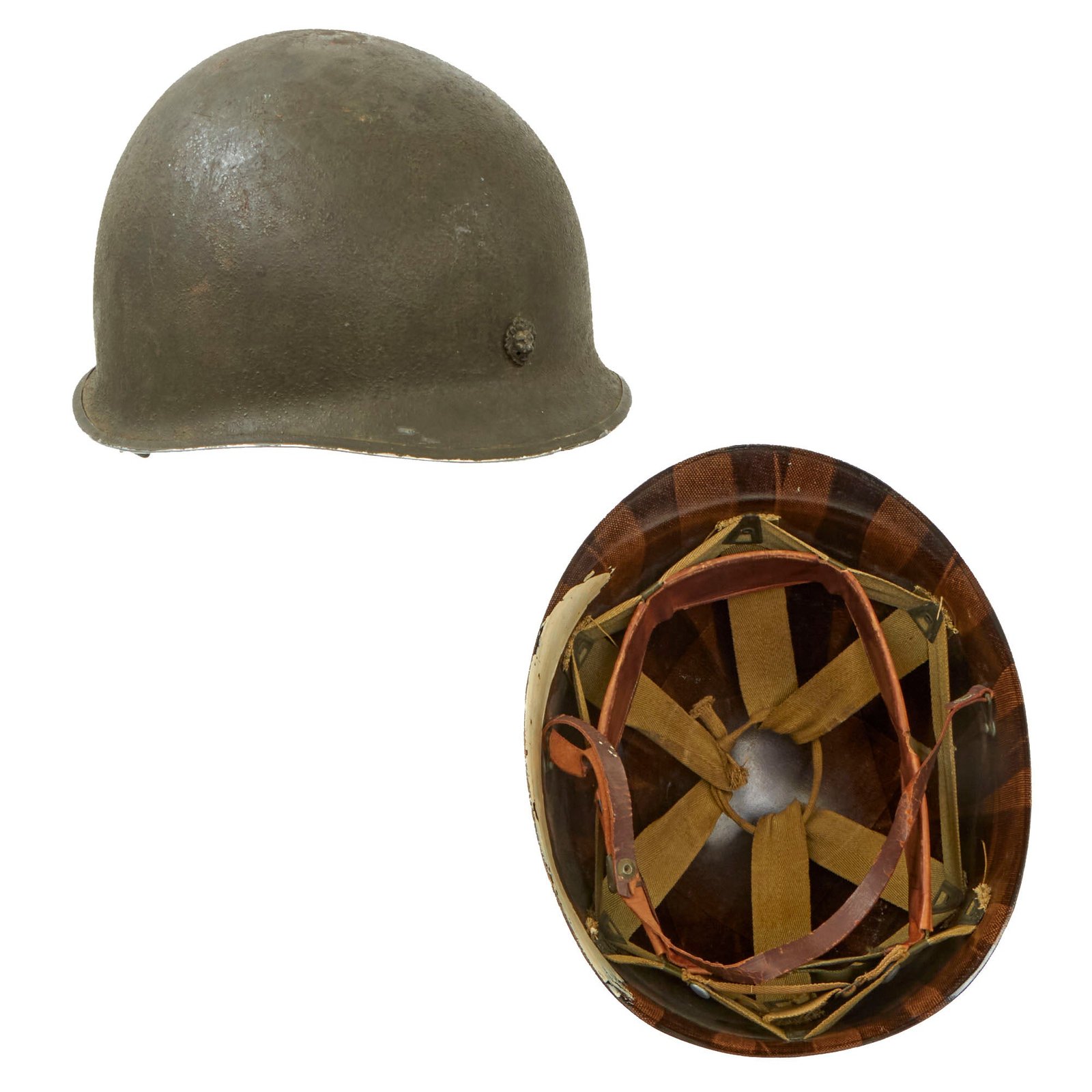 Buy Original U.S. WWII 1942 M1 McCord Fixed Bale Helmet with Belgian Lion Insignia & Westinghouse Liner - Possible 106th Infantry Division | Original Firearms Antique For Sale