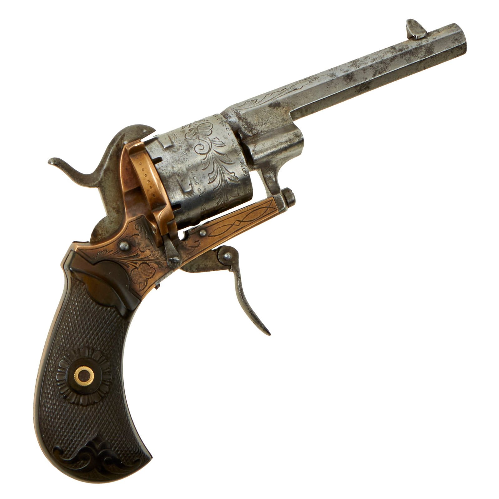Buy Original U.S. Civil War Era European Brass Framed 7mm Pinfire Double Action Pocket Revolver - circa 1855 | Original Firearms Antique For Sale