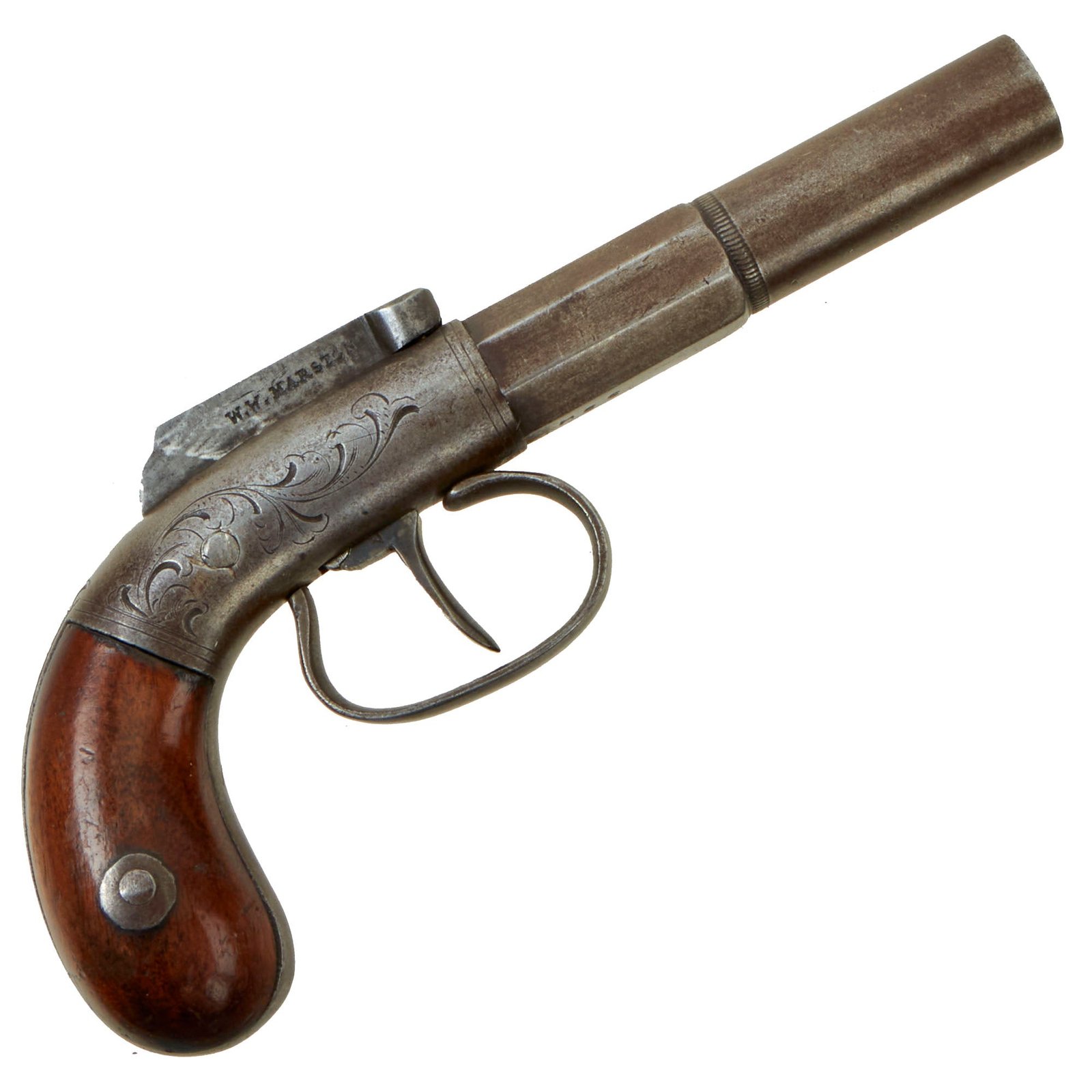 Buy Original U.S. Single Shot Double Action Pocket Percussion Pistol by William W. Marston - Serial M66 - circa 1854 | Original Firearms Antique For Sale