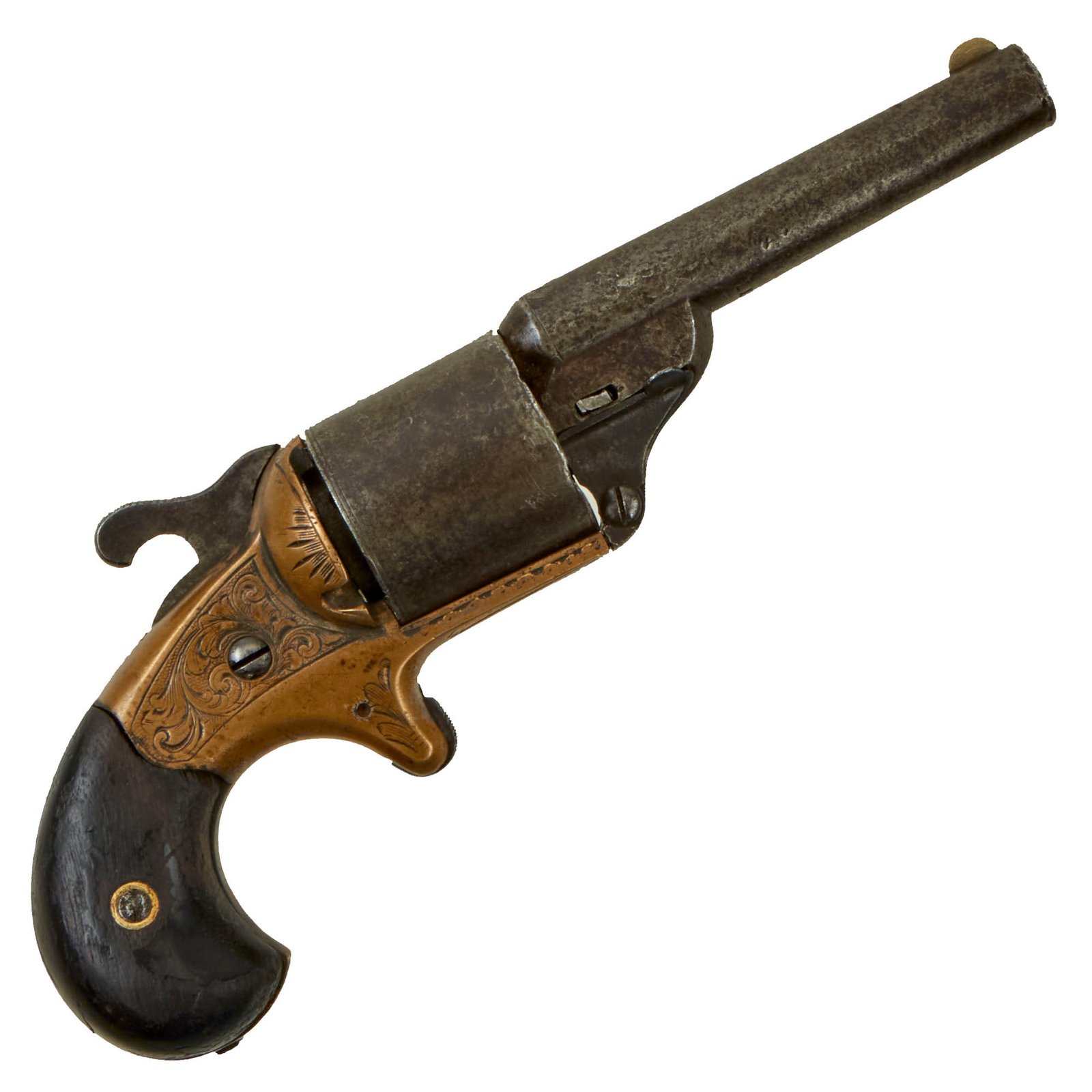 Buy Original U.S. Civil War Era Moore's Patent Teat Fire .32 Cal Brass Frame Engraved Revolver - Serial 11834 | Original Firearms Antique For Sale
