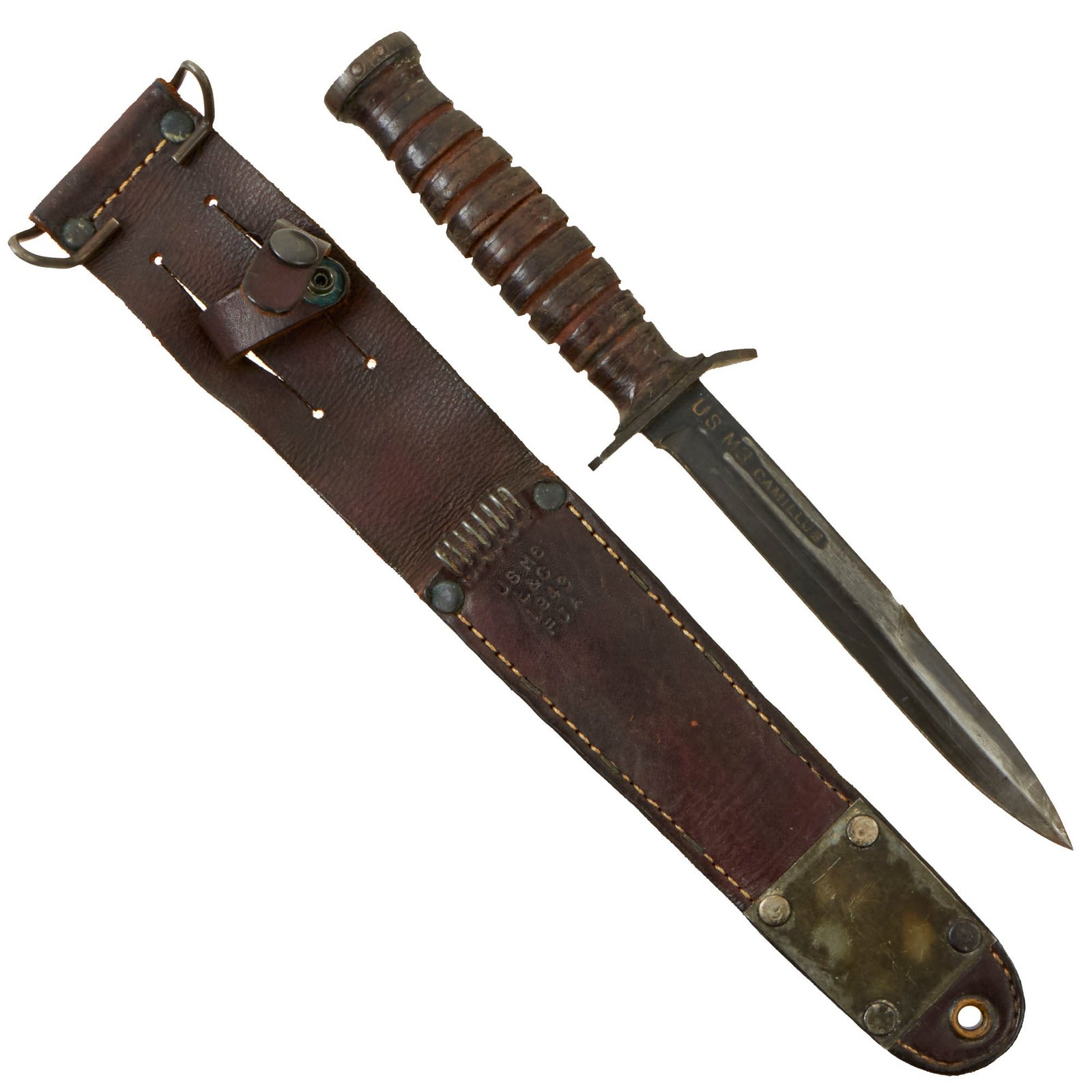 Buy Original U.S. WWII Blade Marked M3 Fighting Knife by Camillus with 1943 Dated M6 Scabbard by L&C | Original Firearms Antique For Sale