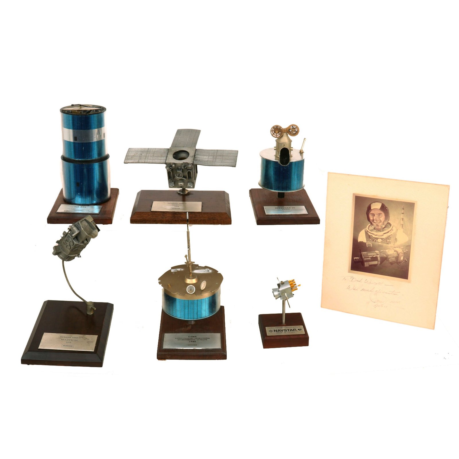 Buy Original U.S. Apollo 13 James Lovell Signed Photograph with Six Scale NASA Models of Spacecraft and Satellites | Original Firearms Antique For Sale