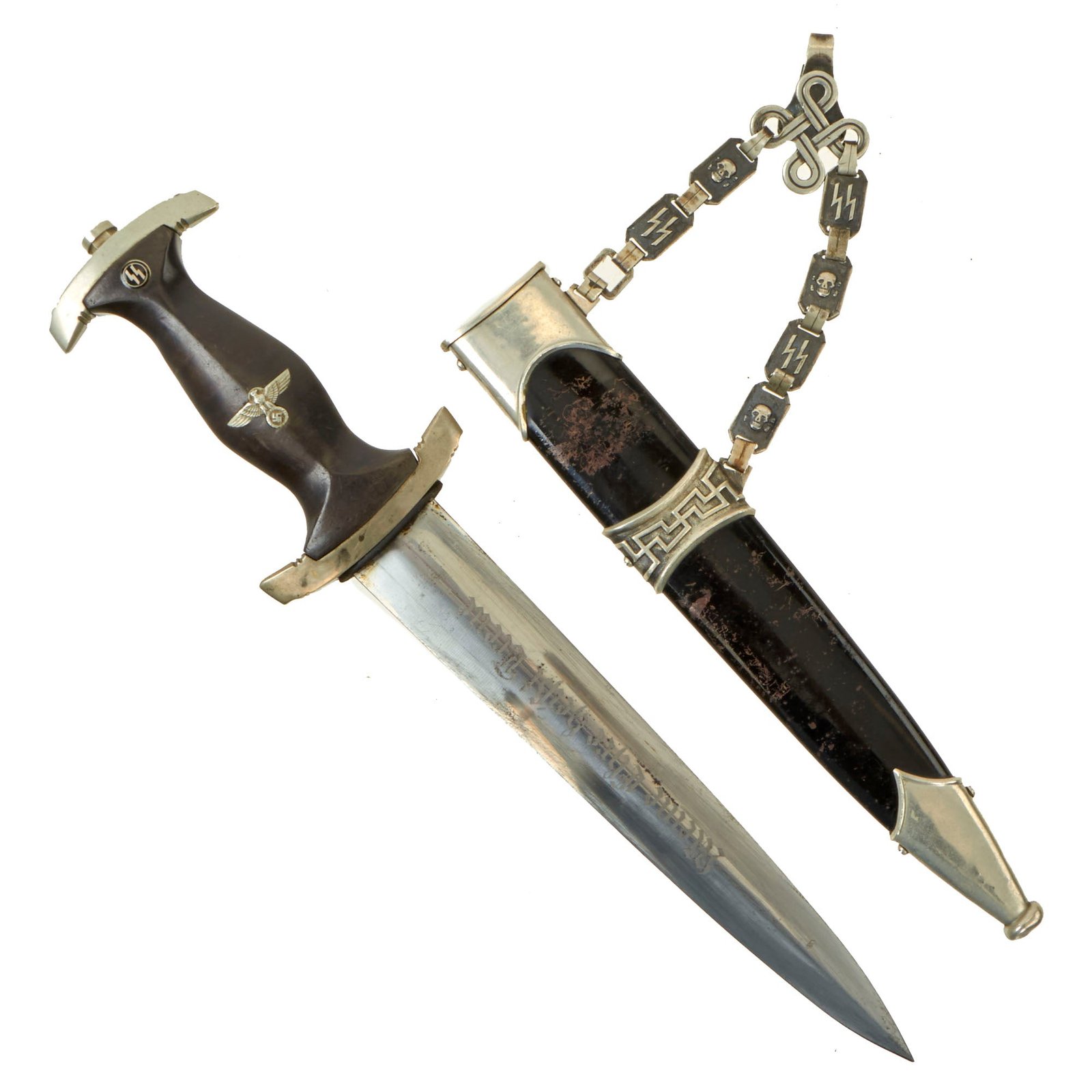 Buy Original Rare German WWII Model 1936 Officer's Chained SS Dagger with Type II Chain & Scabbard | Original Firearms Antique For Sale