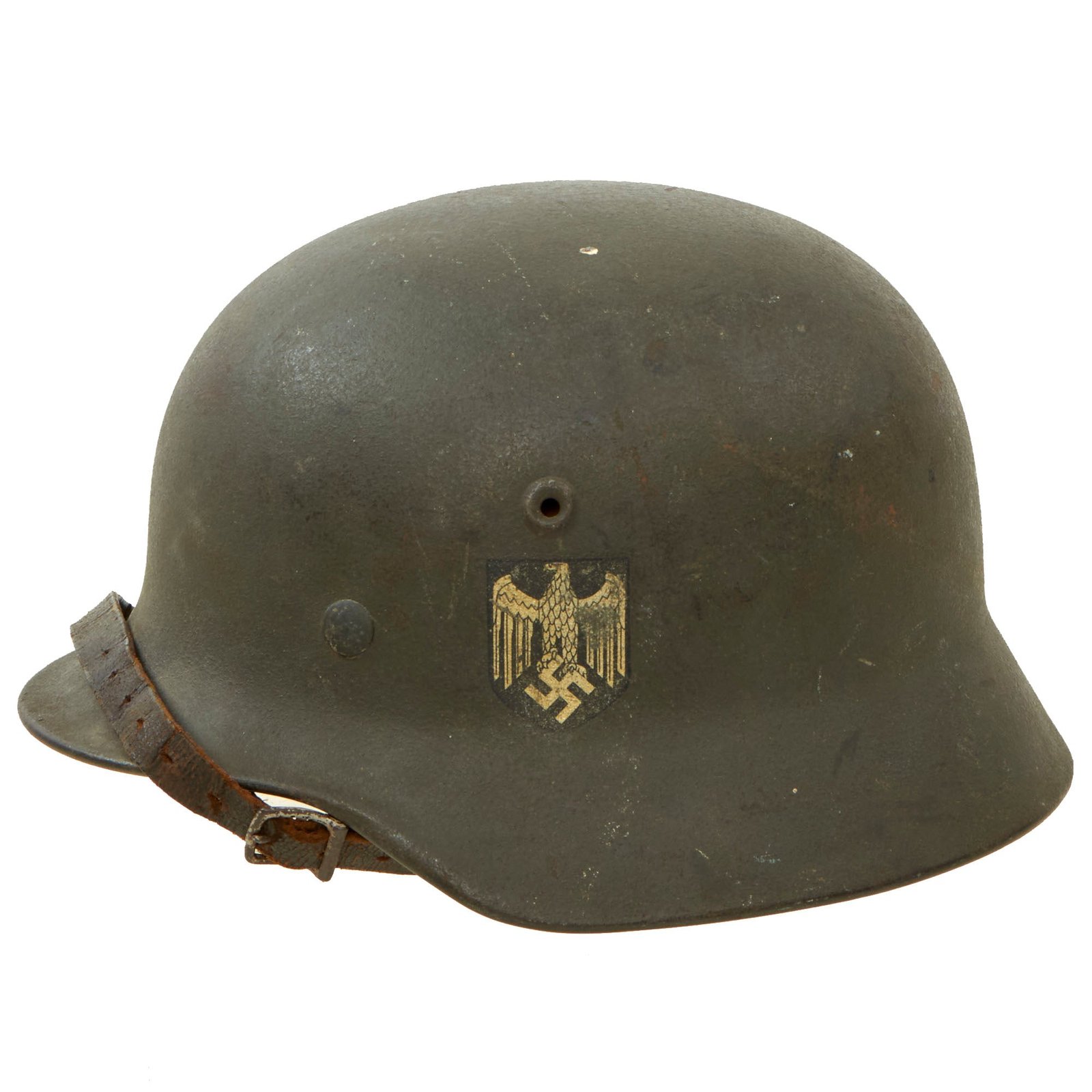 Buy Original German WWII Army Heer M40 Single Decal Steel Helmet with 55cm Liner & Chinstrap - Q62 | Original Firearms Antique For Sale