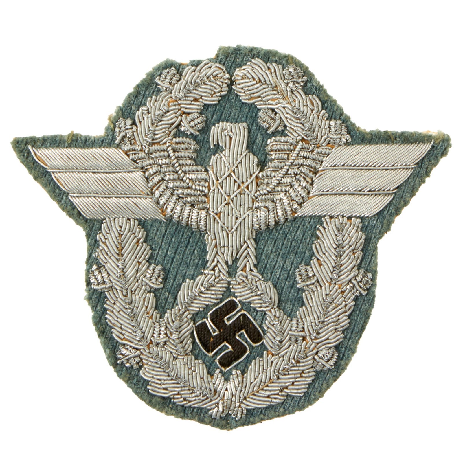 Buy Original German WWII Ordnungspolizei Police Left Sleeve Officer's Bullion Eagle Insignia | Original Firearms Antique For Sale