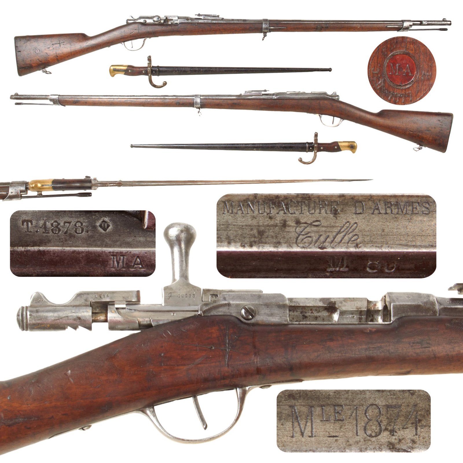 Original French Fusil Gras Modèle 1874 M80 Infantry Rifle by Tulle Arsenal Serial I 87645 with Bayonet & Scabbard - Dated 1878