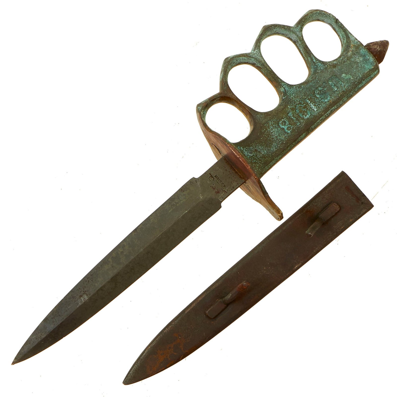 Buy Original U.S. WWI Model 1918 Mark I Trench Knife by AU LION with Correct Steel Scabbard | Original Firearms Antique For Sale