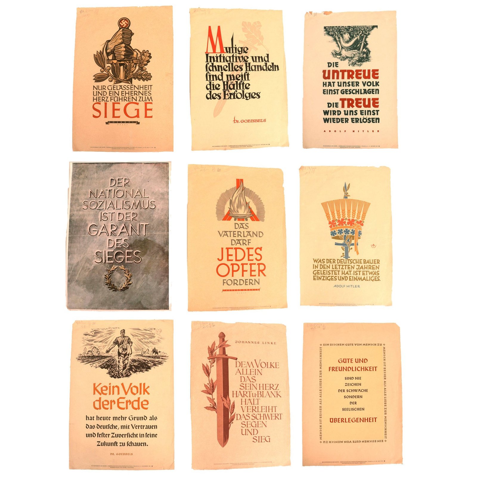 Buy Original German WWII Set of Nine 9 ½" × 13 ½" NSDAP Wochenspruch Weekly Propaganda Posters - Most Dated 1942 and 1943 | Original Firearms Antique For Sale