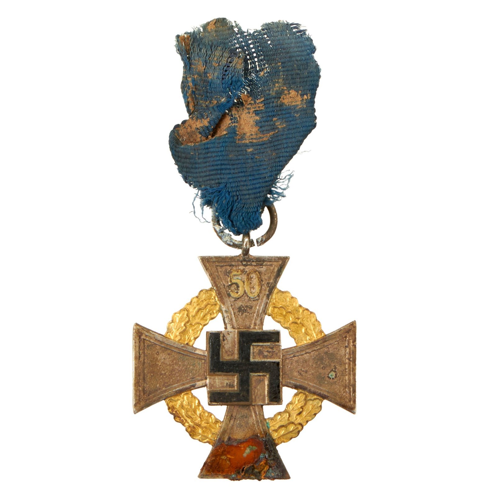 Buy Original German WWII 1st Class with Oak Leaves 50 Year Civil Service Faithful Service Medal - Battlefield Pickup | Original Firearms Antique For Sale