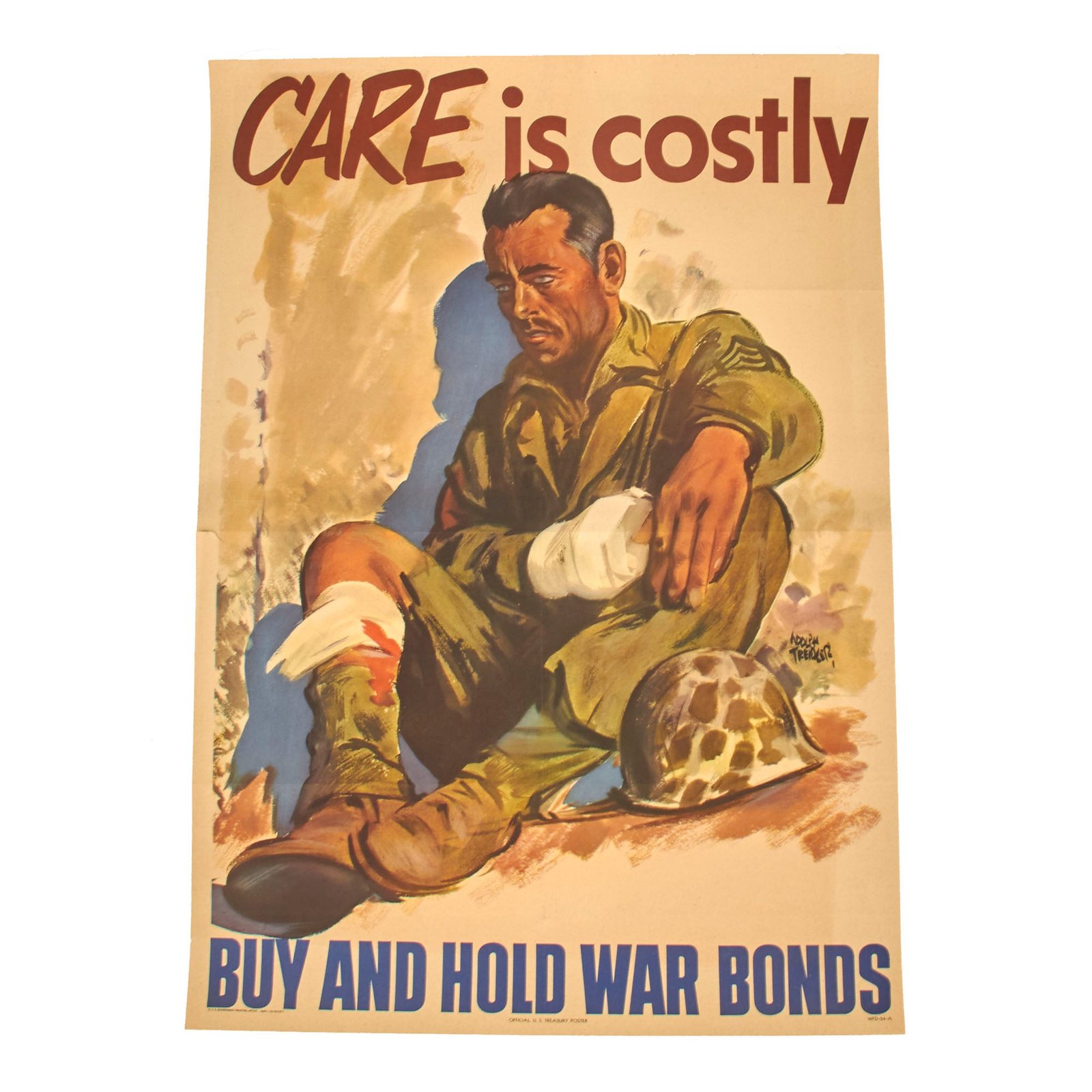 Buy Original U.S. WWII War Bonds “Care is Costly” U.S. Treasury Propaganda Poster - 18 ½” x 26” | Original Firearms Antique For Sale
