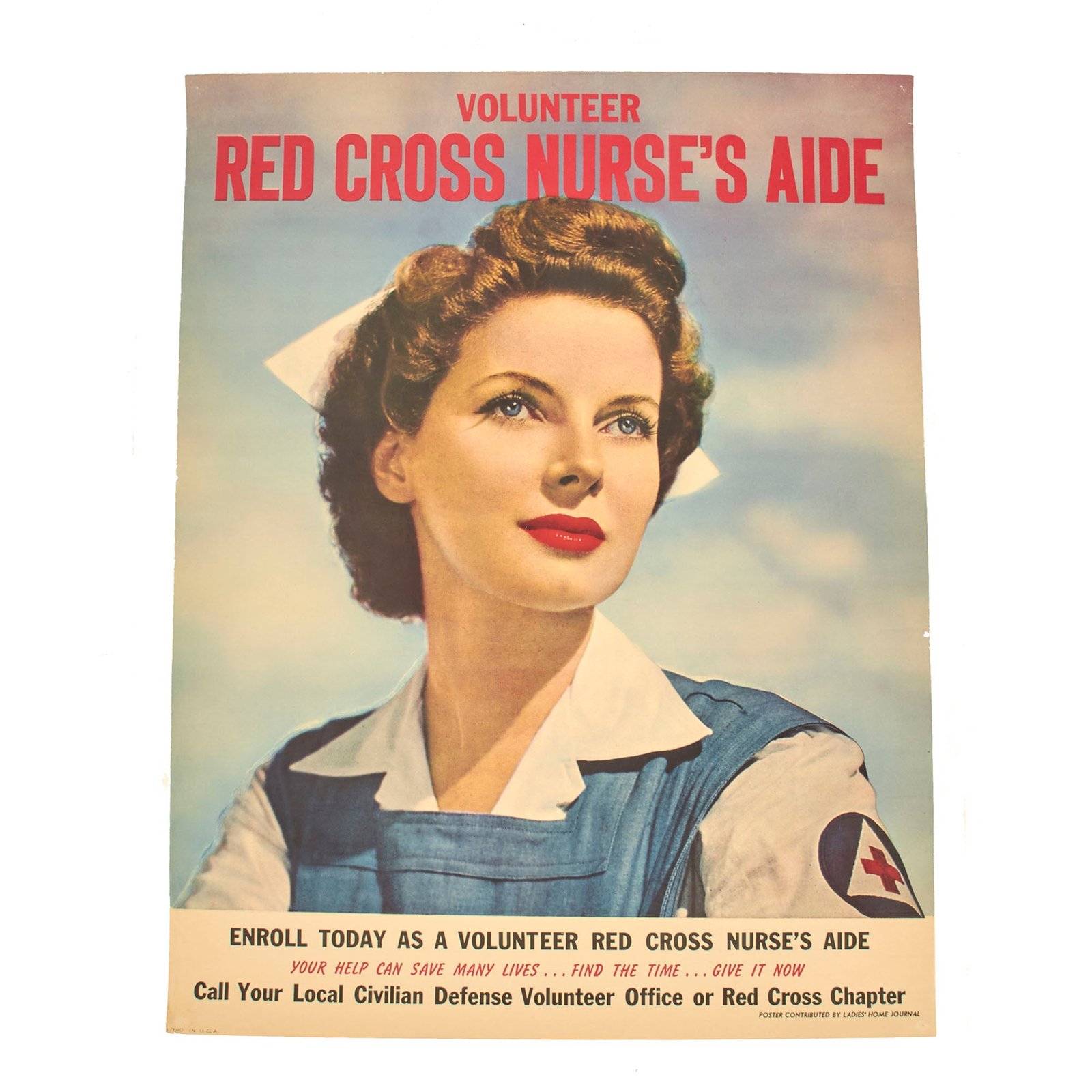 Buy Original U.S. WWII Red Cross Nurse’s Aide Volunteer Recruitment Poster - 27 ½” x 21 ¼” | Original Firearms Antique For Sale