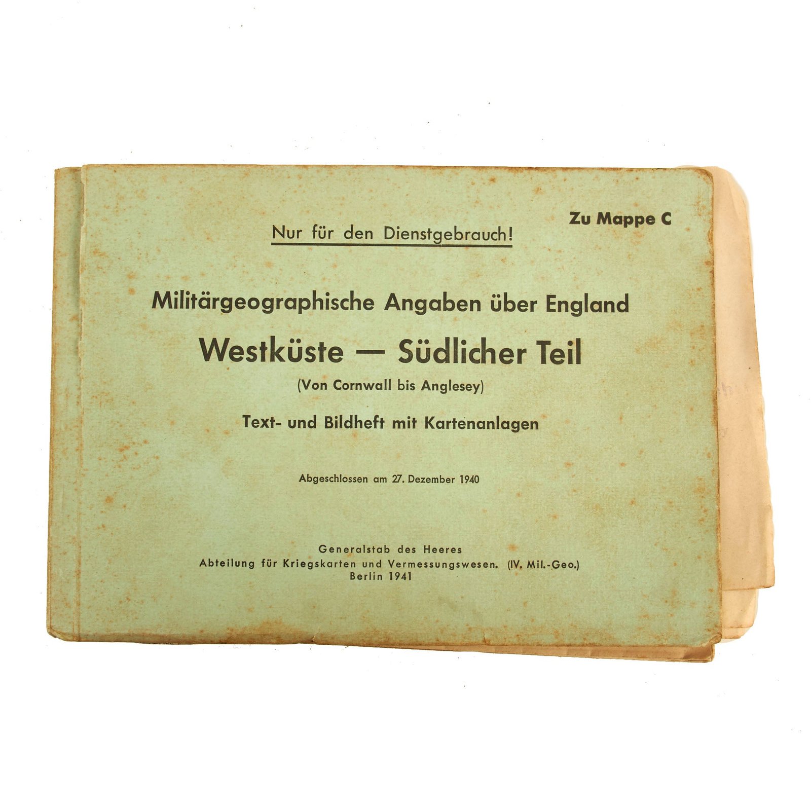 Buy Original German WWII 1941 Dated Spy Book - Military Geographical Information on England’s West Coast - Southern Part - Text and Pictures Booklet With Maps | Original Firearms Antique For Sale