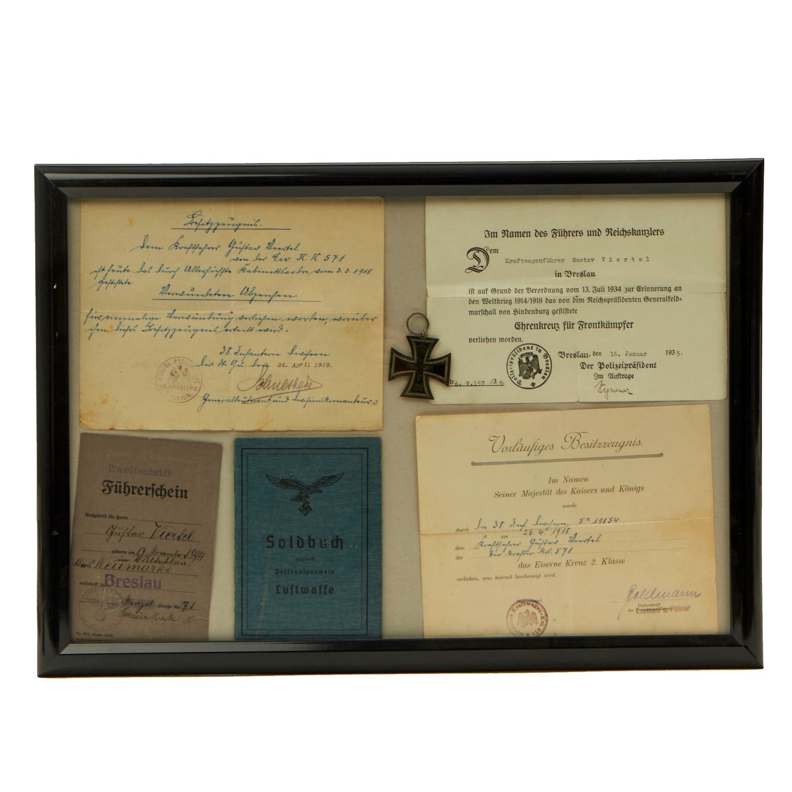 Buy Original German WWI & WWII Named Iron Cross Grouping with Luftwaffe Soldbuch - Gustav Viertel | Original Firearms Antique For Sale