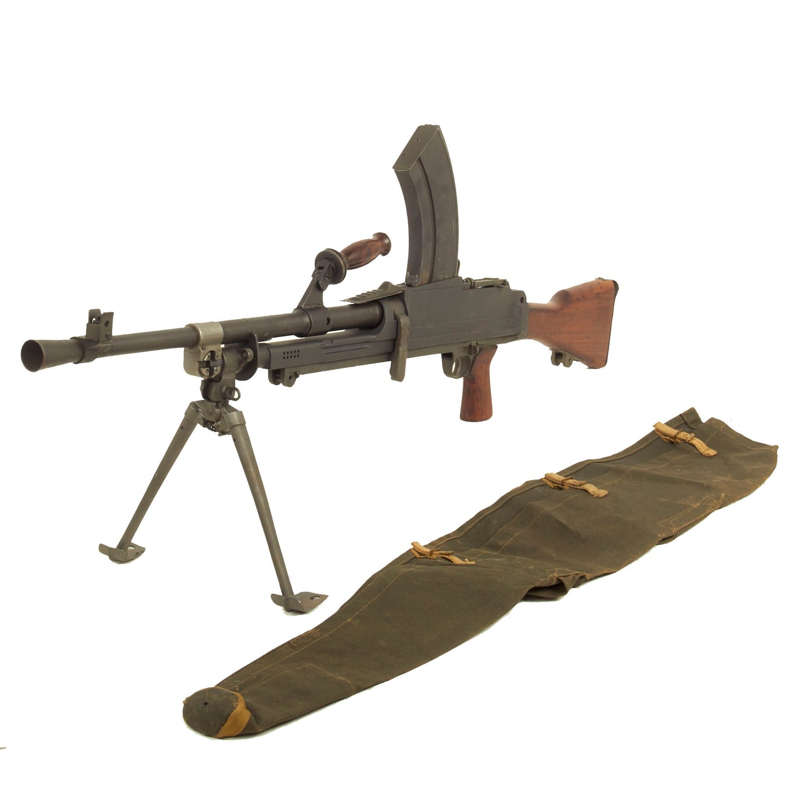 Buy Original British WWII 1942 Dated Bren MkII Display LMG by Daimler Monotype with Live Barrel, Magazine & Post War Cover | Original Firearms Antique For Sale