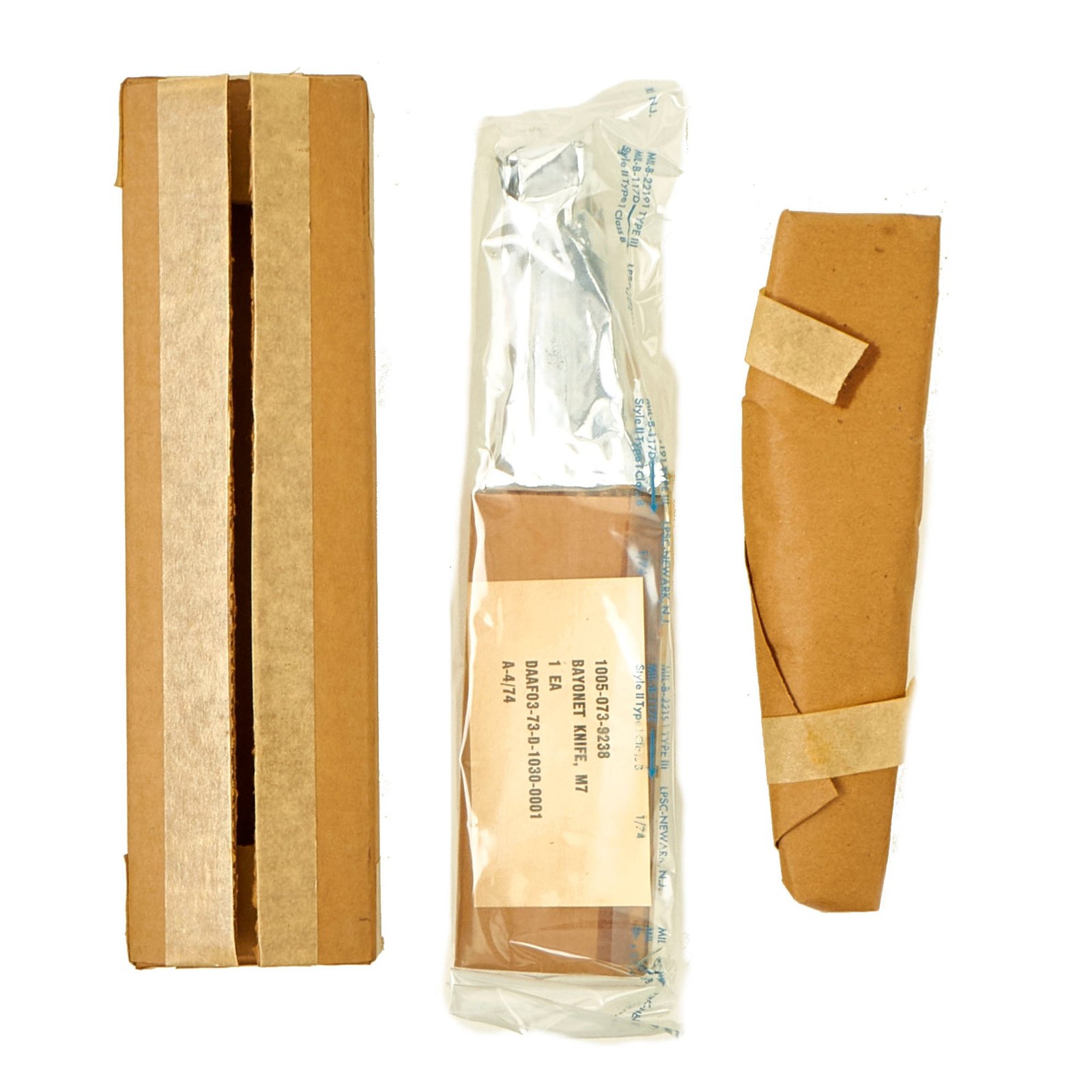 Buy Original U.S. Vietnam M-7 Bayonet and Scabbard Still Packed in Government Issue Box - Mint Unissued Condition | Original Firearms Antique For Sale
