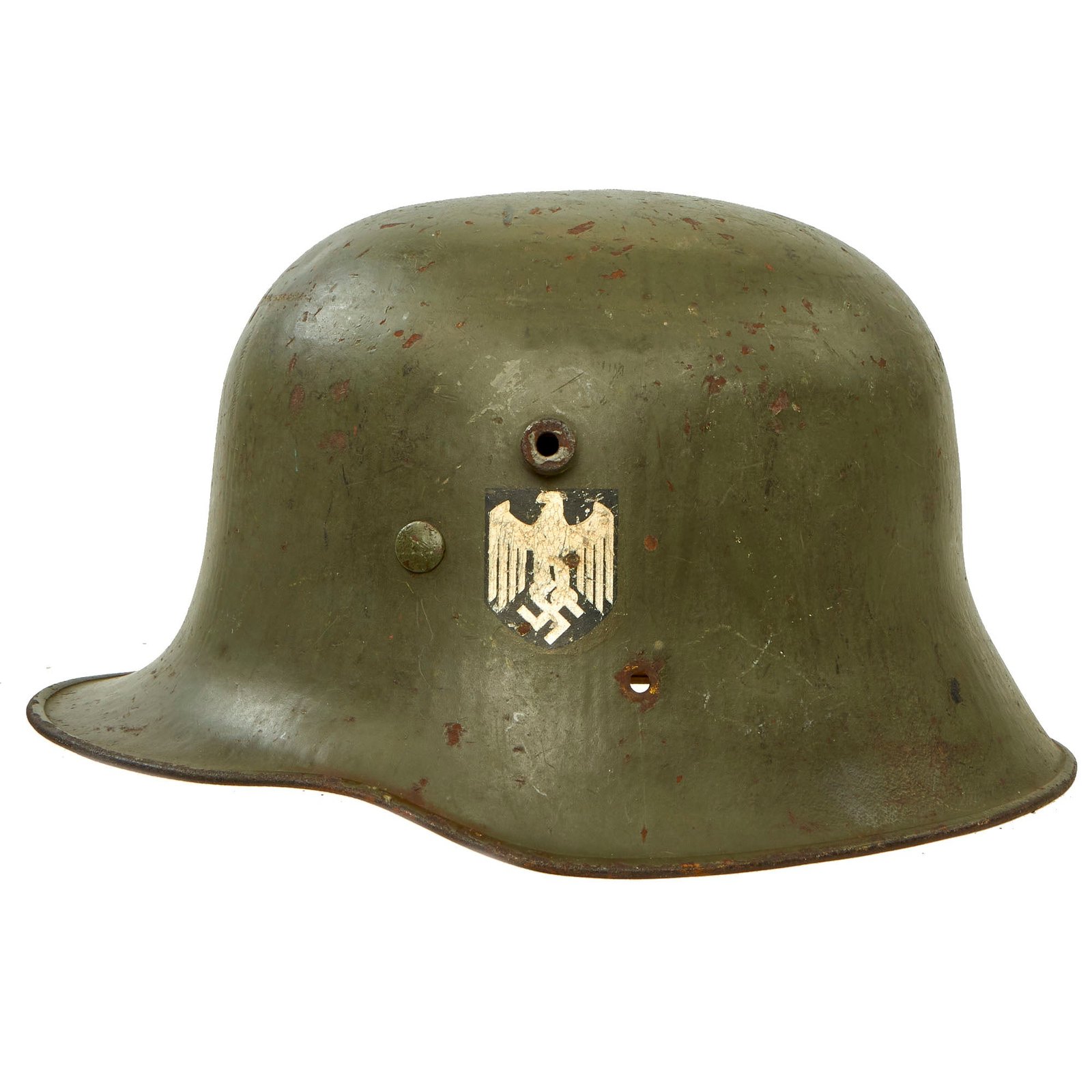Buy Original German WWII Austrian M17 Transitional Heer Army Double Decal Helmet Replaced Period Relic Liner & Chinstrap | Original Firearms Antique For Sale