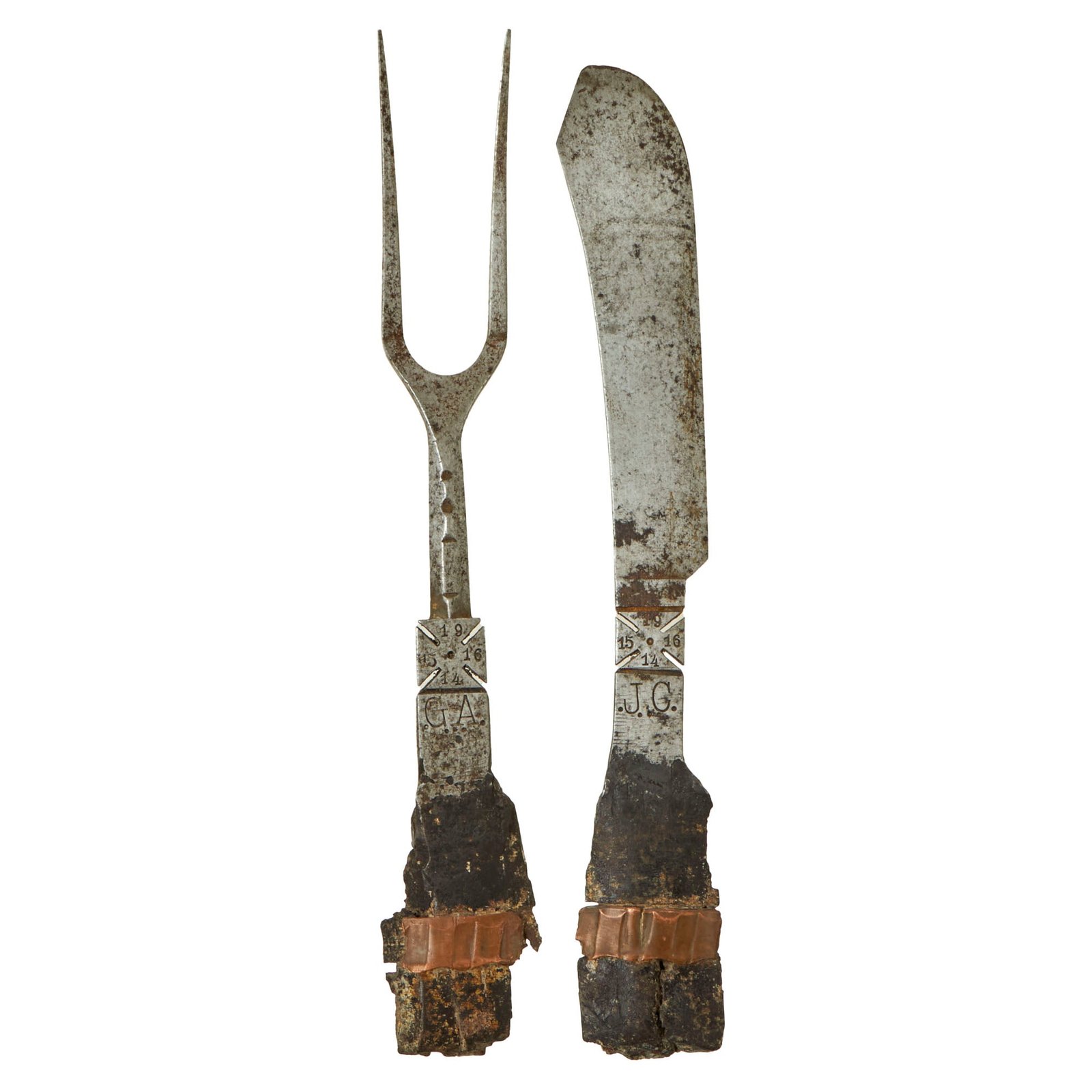 Buy Original Imperial German WWI Shell Splinter Carving Set - 1916 Dated | Original Firearms Antique For Sale