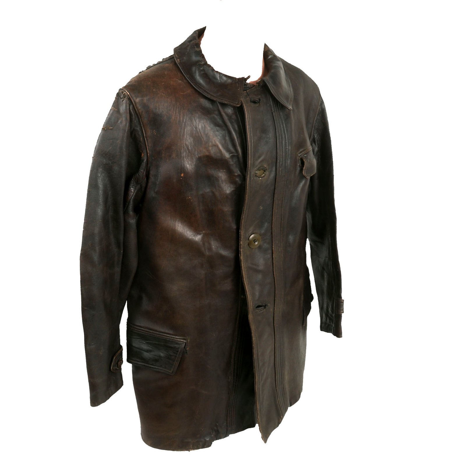 Buy Original Imperial German WWI Aviator Mid Length Leather Flying Coat with Flannel Liner | Original Firearms Antique For Sale
