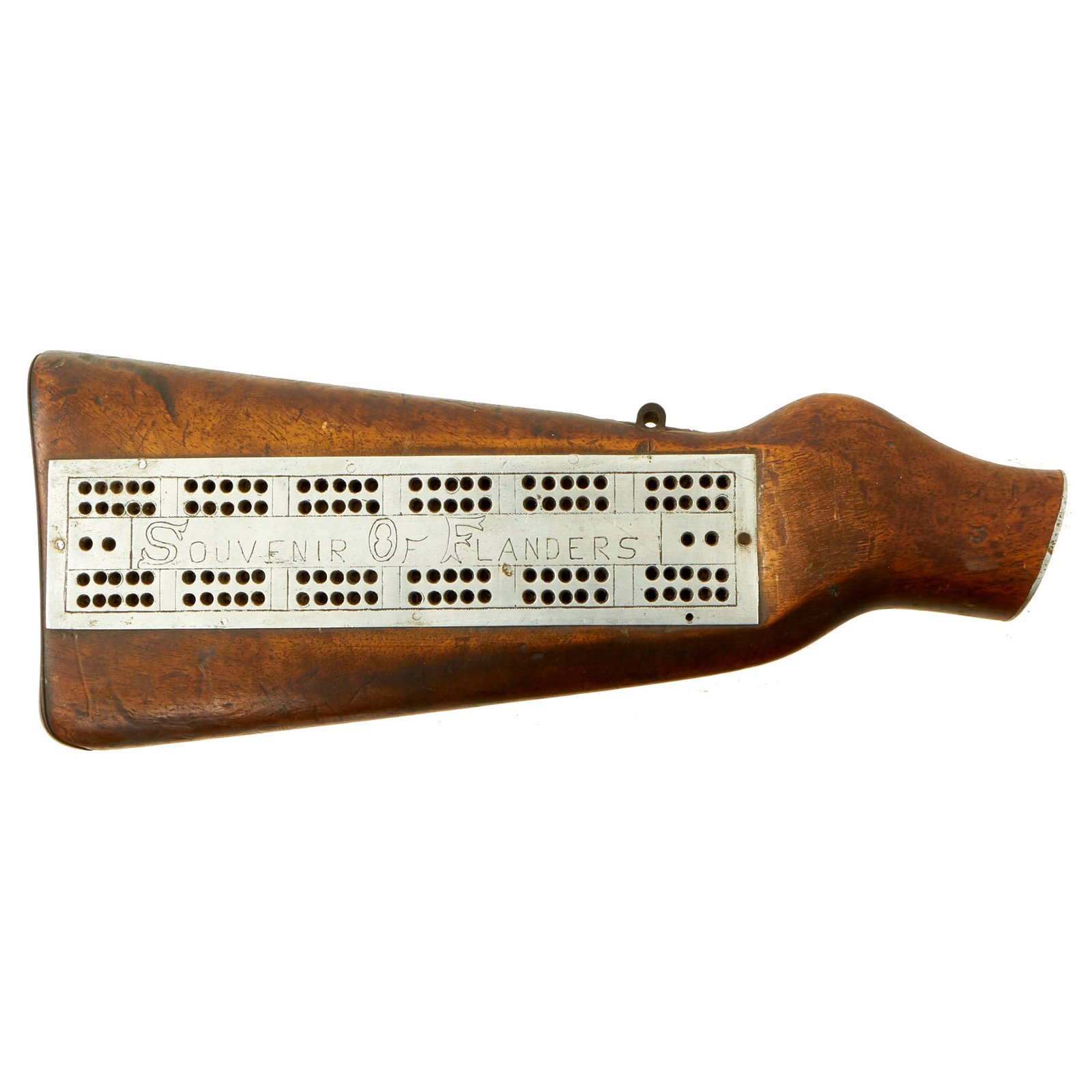 Buy Original British WWI Trench Art Cribbage Board Constructed From German Gewehr 98 Buttstock Taken From Battle of Pilkem Ridge Location in 1917 - Third Battle of Ypres | Original Firearms Antique For Sale