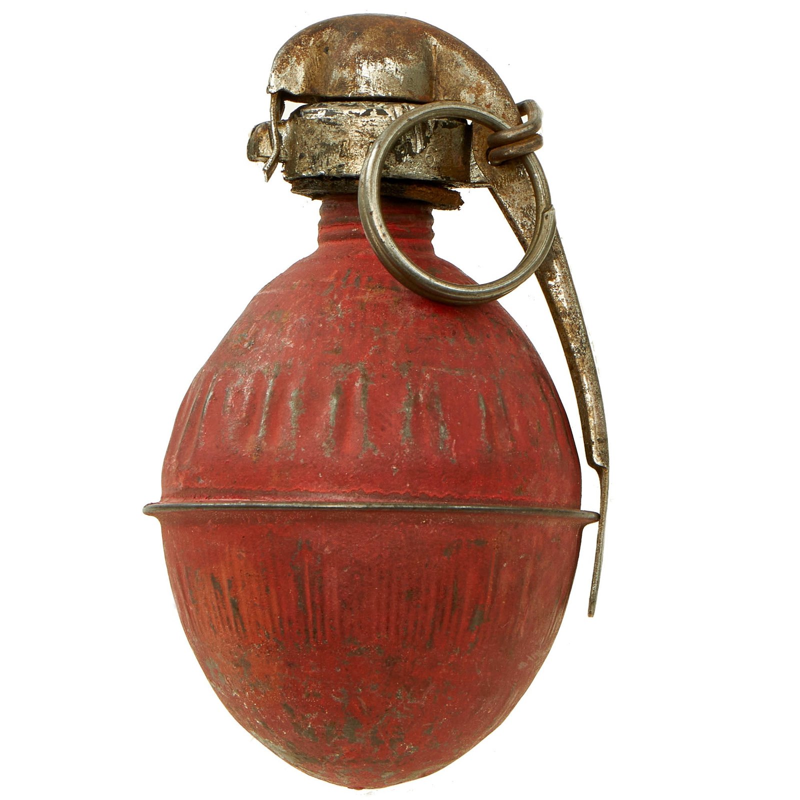 Buy Original French WWI Red Painted Practice Model 1914 OF1 Egg Hand Grenade circa 1915 - 1917 - Inert | Original Firearms Antique For Sale
