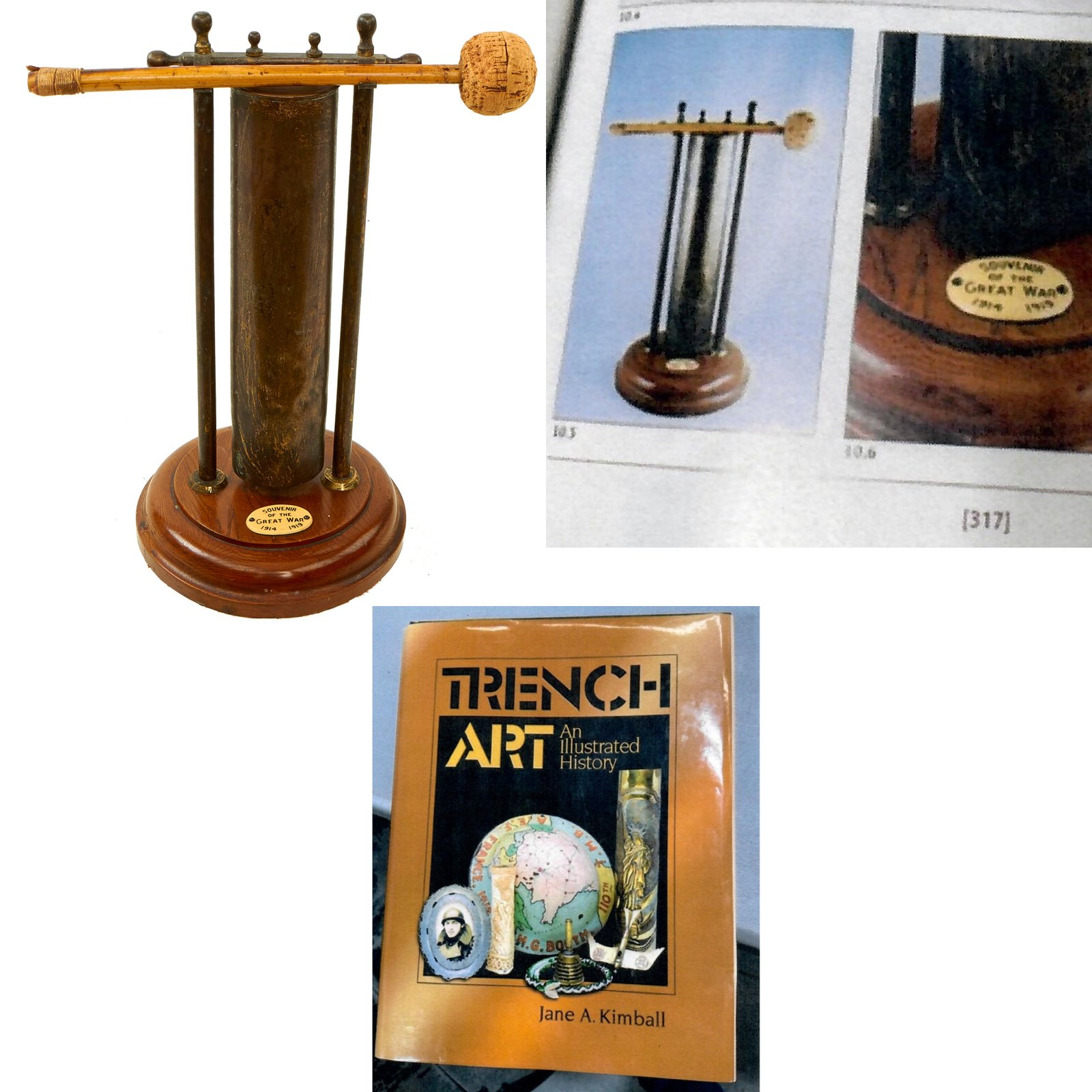 Buy Original WWI Trench Art Dinner Bell “Gong” Made From French Artillery Shell As Featured In The Book “Trench Art, An Illustrated History” by Jane Kimball on Page 317 | Original Firearms Antique For Sale
