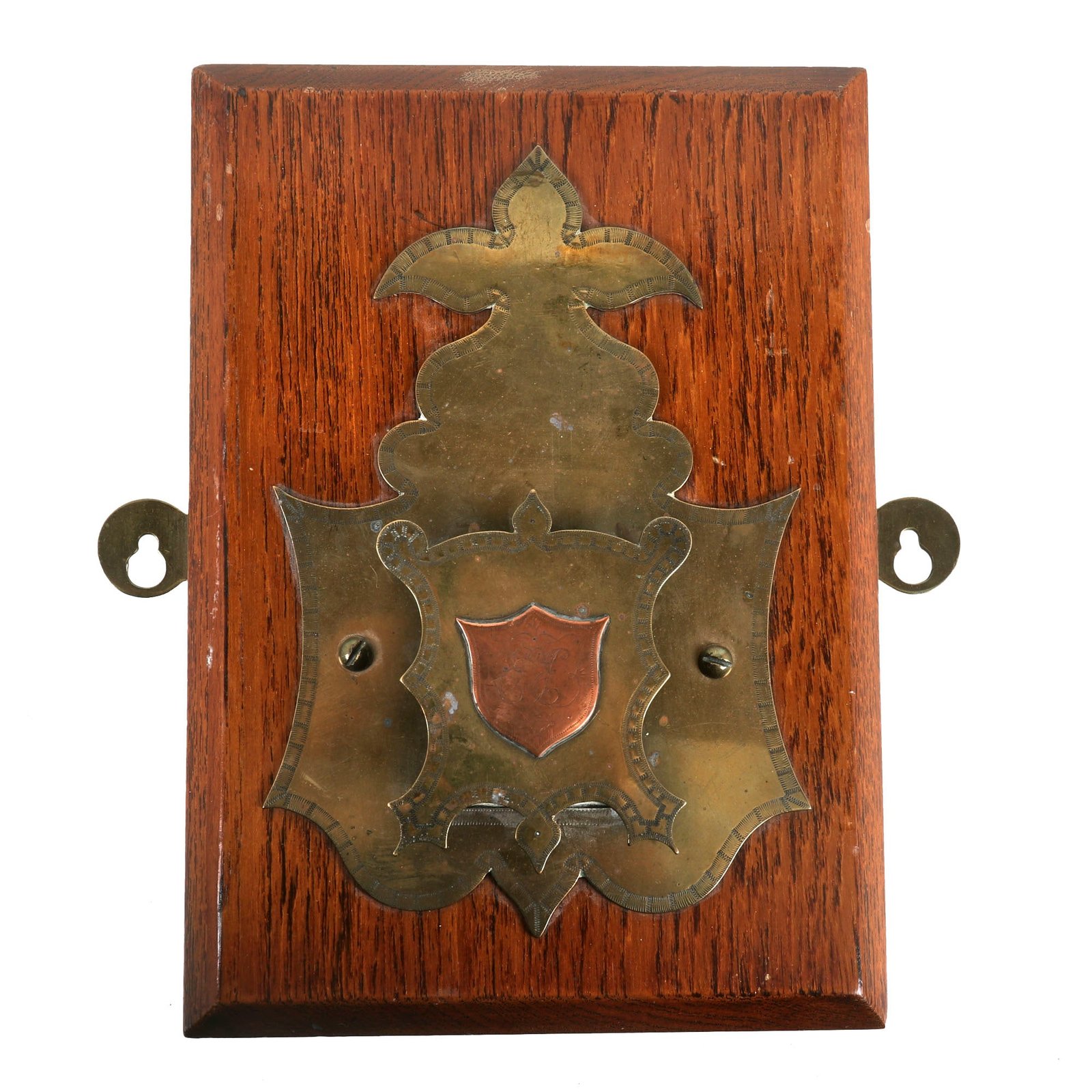 Buy Original U.S. or British WWI Mounted Brass Trench Art “Key Hanger” - Monogrammed | Original Firearms Antique For Sale