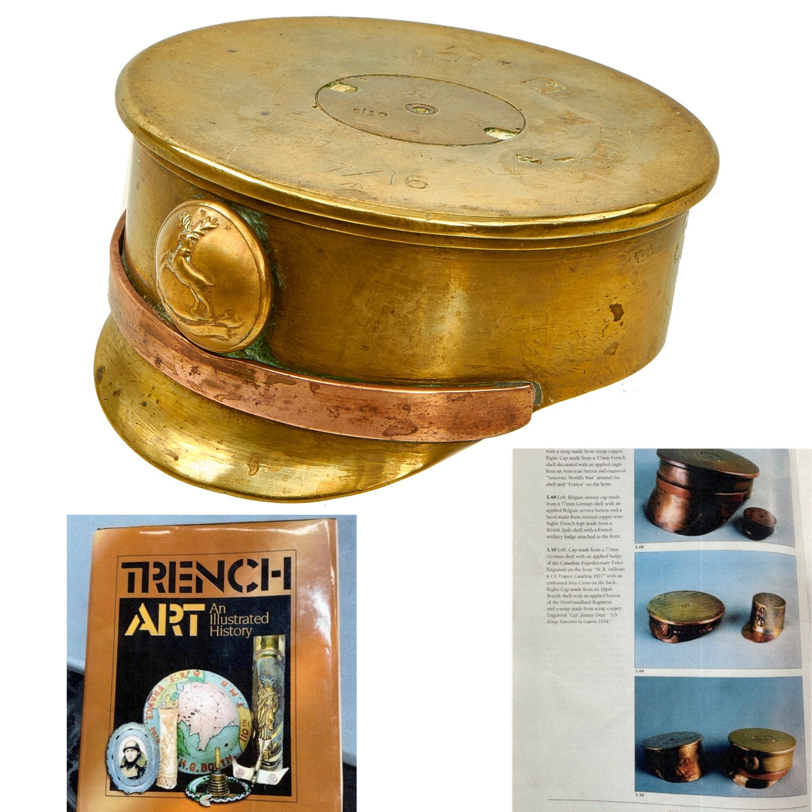 Buy Original British WWI Trench Art Peaked Visor Cap As Featured In The Book “Trench Art, An Illustrated History” by Jane Kimball on Page 172 - Huntingdonshire Cyclist Battalion | Original Firearms Antique For Sale