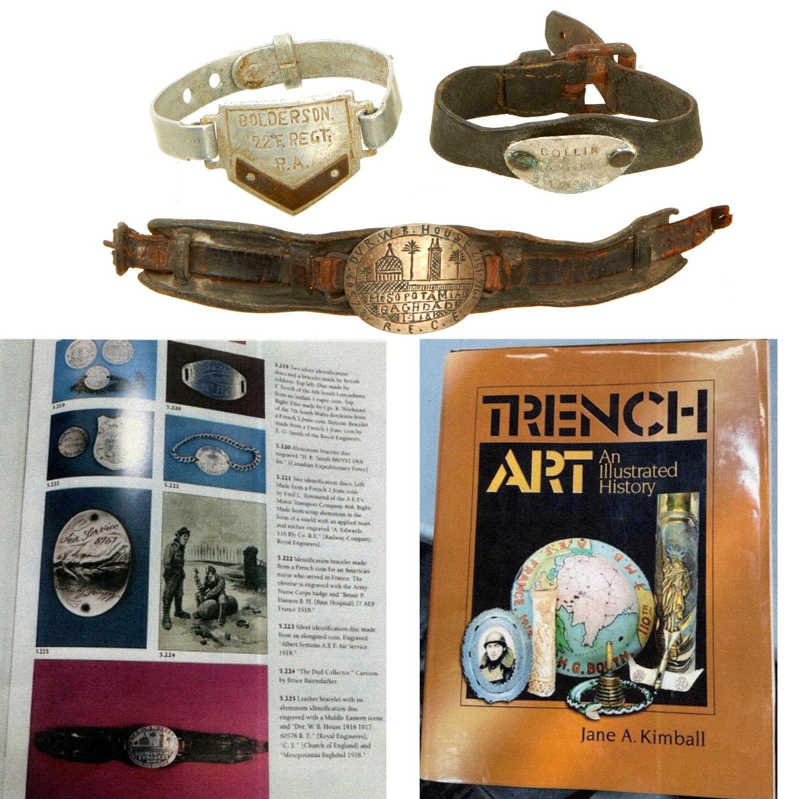 Buy Original British WWI Trench Art Bracelet Lot of 3 With (1) Featured In The Book “Trench Art, An Illustrated History” by Jane Kimball on Page 200 | Original Firearms Antique For Sale