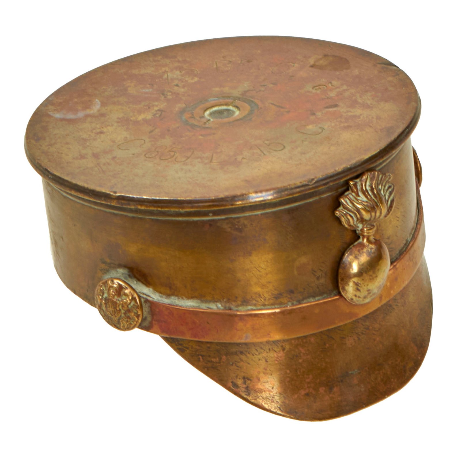 Buy Original British WWI Trench Art Artillery Shell Officer's Visor Cap | Original Firearms Antique For Sale