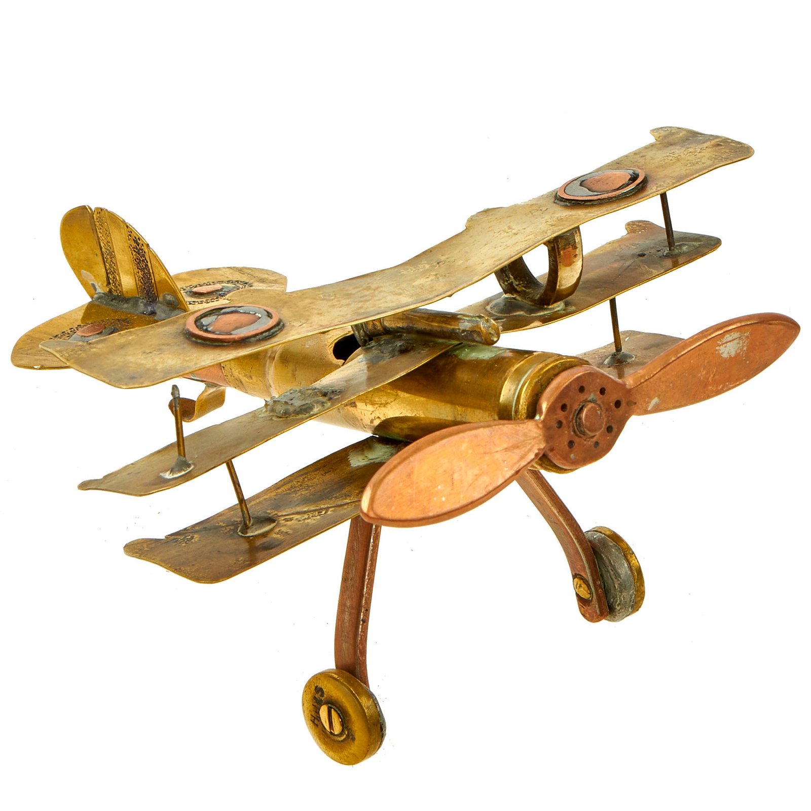 Buy Original British WWI Era Sopwith Triplane Trench Art Constructed of Various Cartridges, Bullets and Scrap Brass | Original Firearms Antique For Sale