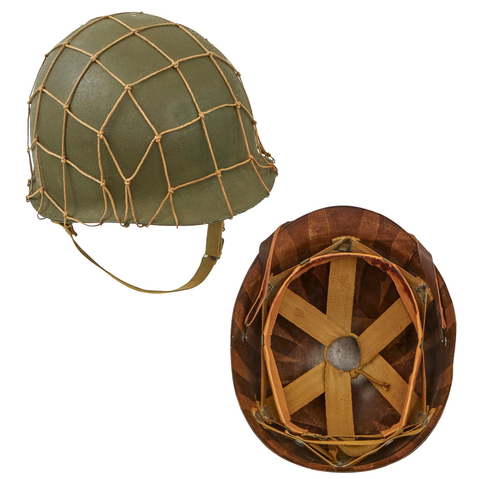 Buy Original U.S. WWII 1943 M1 McCord Front Seam Fixed Bale Helmet with Vehicle Net and Westinghouse Liner - Complete | Original Firearms Antique For Sale