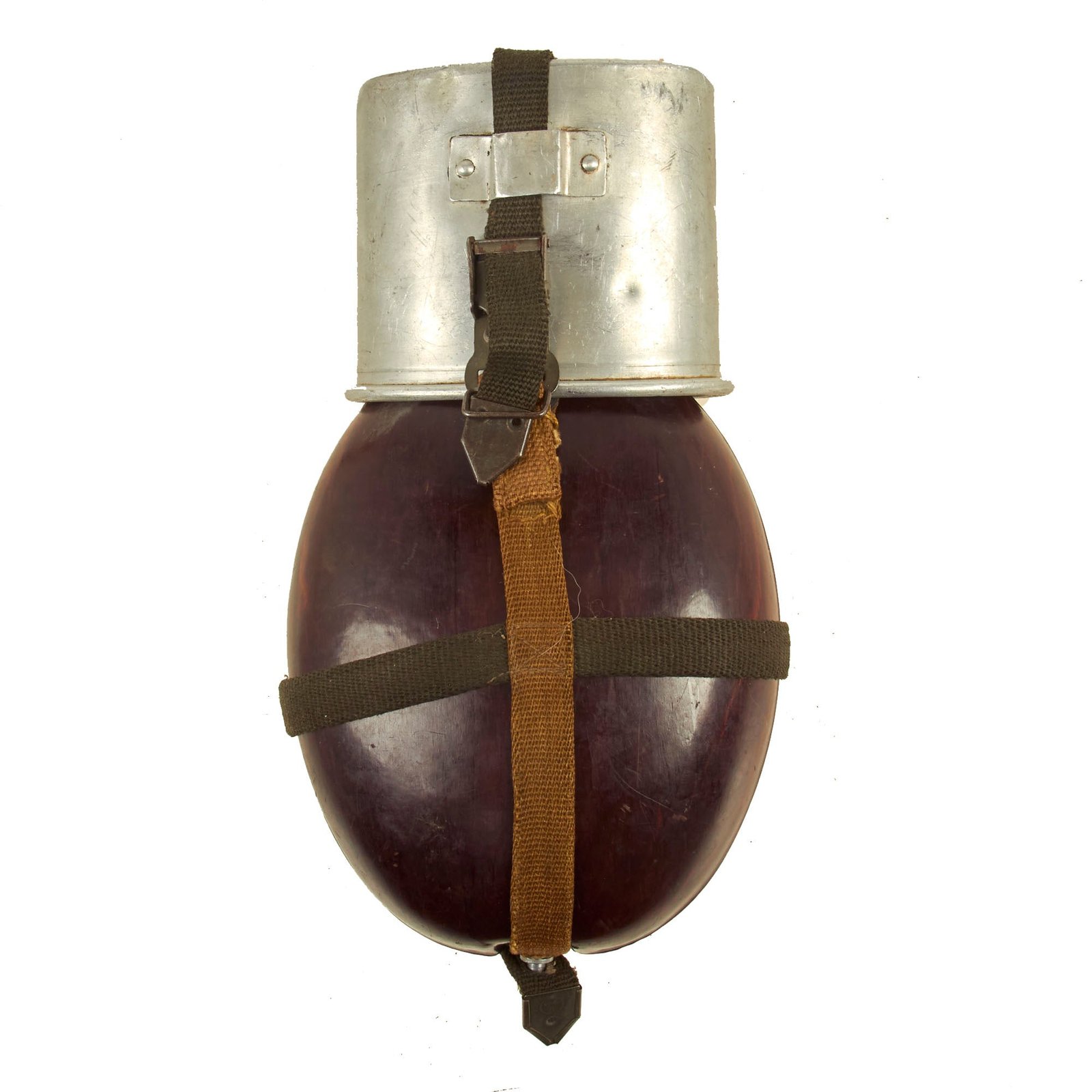 Buy Original German WWII Early War Afrikakorps Coconut Canteen by Heinrich Ritter With Cup and Harness | Original Firearms Antique For Sale