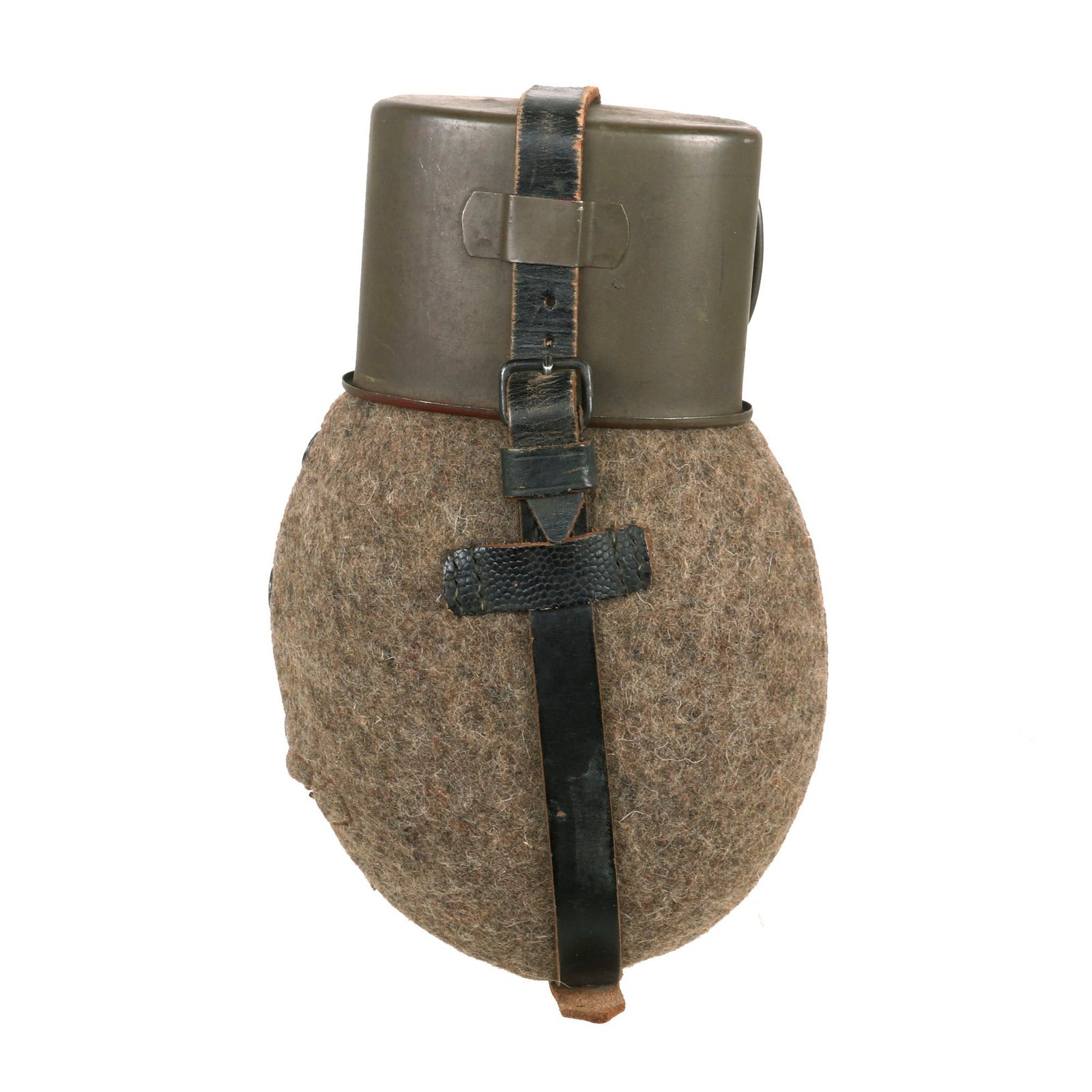 Buy Original German WWII Aluminum M31 Canteen with Leather Harness & Aluminum Cup by Linnepe & Schiffer, Lüdenscheid | Original Firearms Antique For Sale