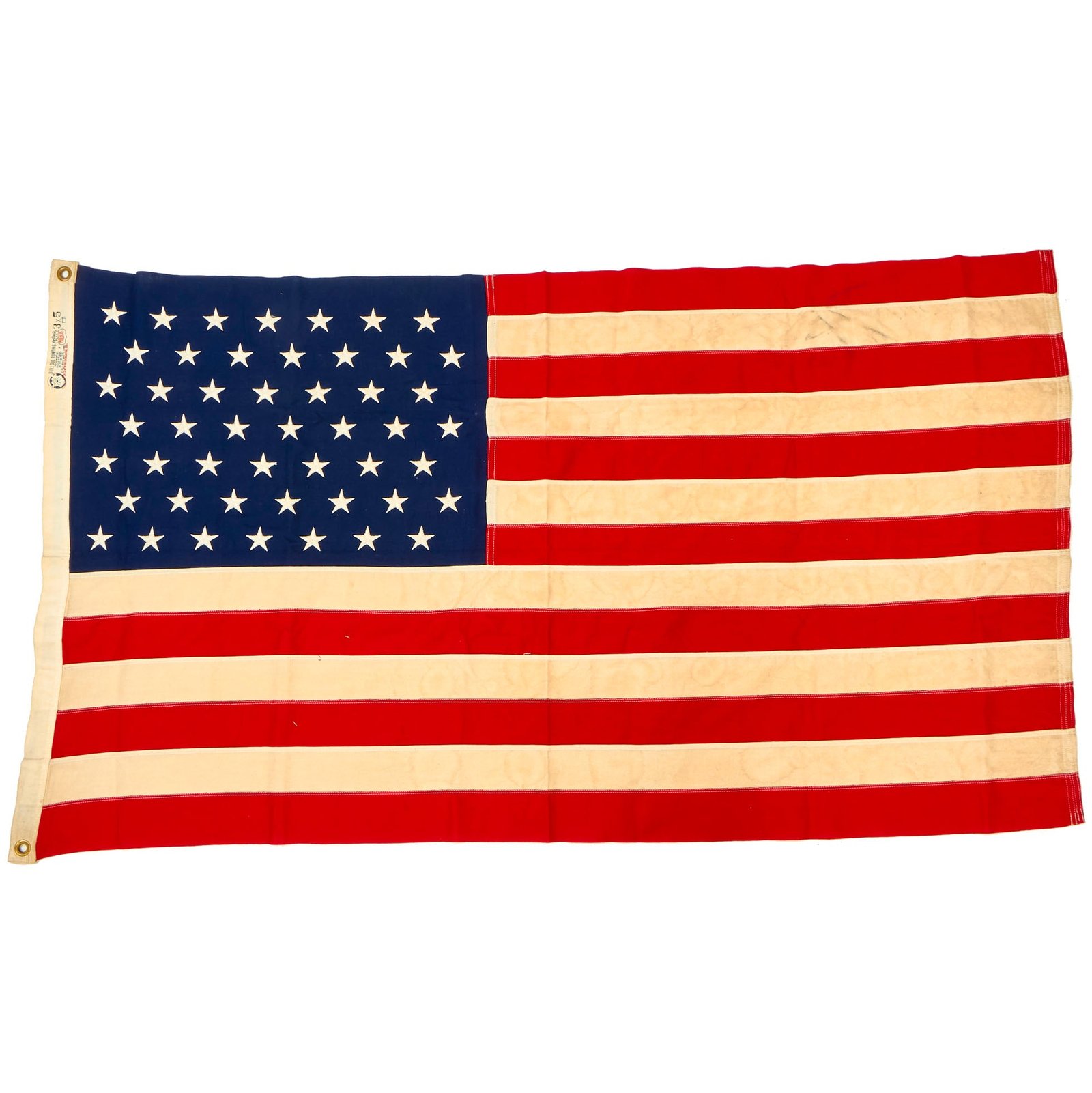 Buy Original U.S. Early Vietnam War Era 3’ x 5’ Embroidered Dated 49 Star American Flag With Original Box by Dettras Flag Products | Original Firearms Antique For Sale