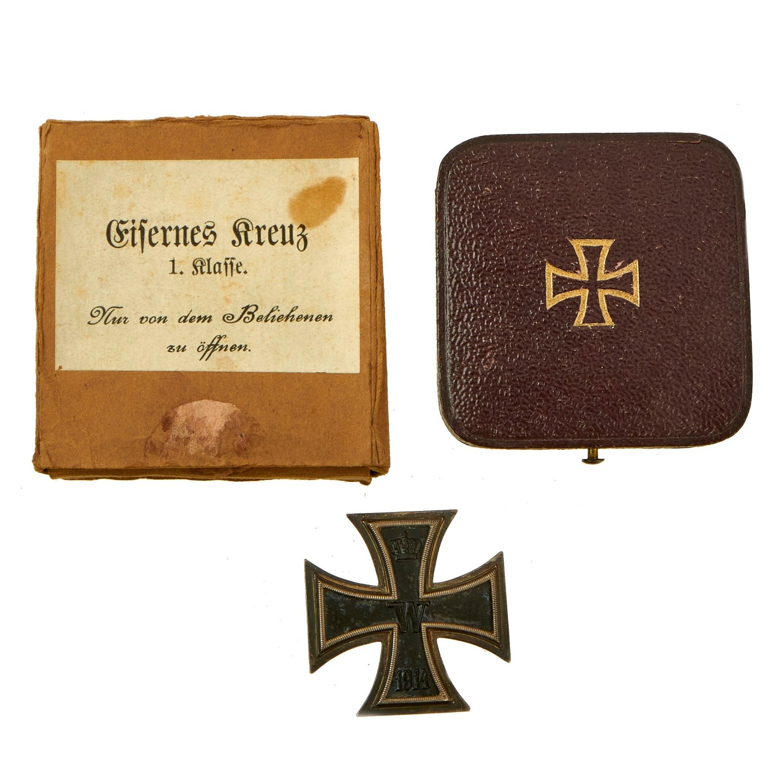 Buy Original Imperial German WWI Cased Prussian Iron Cross First Class 1914 marked 800 in Original Box - EKI | Original Firearms Antique For Sale