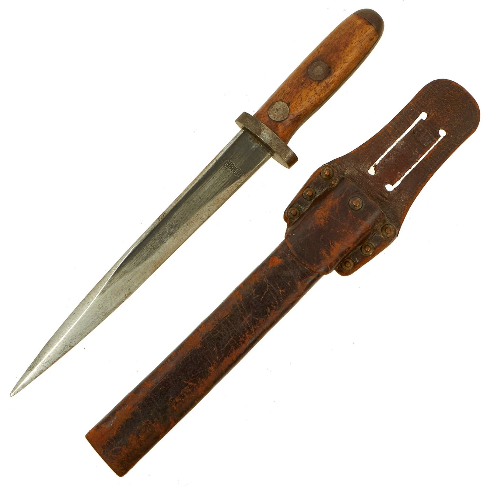 Buy Original Dutch WWI / WWII Geweer M. 95 T-Back Bayonet Shortened to Fighting Knife with Scabbard | Original Firearms Antique For Sale